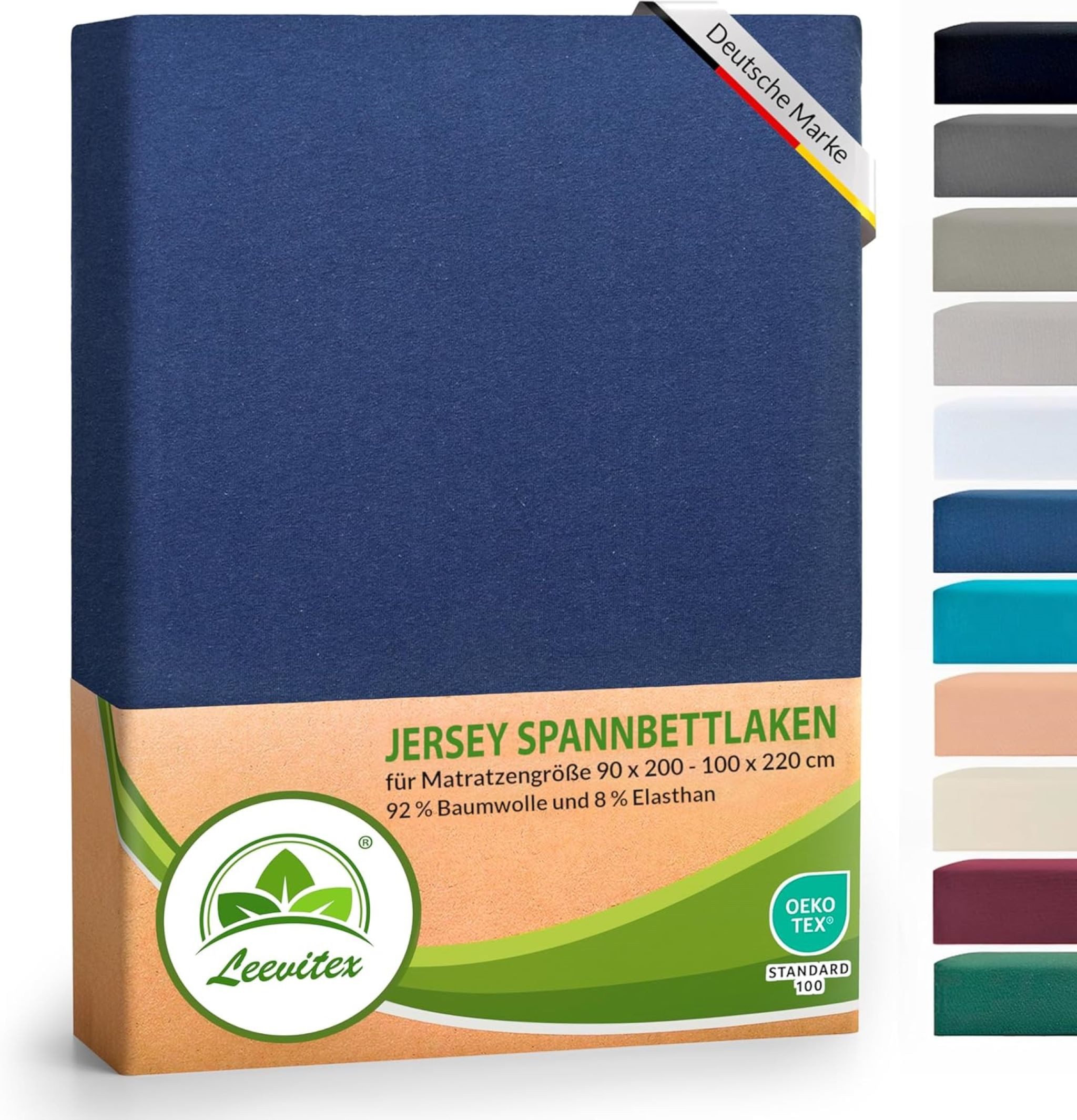 leevitex® Spannbettlaken Luxus, verschiedene Größen, Stoffgewicht 250 g/m², 40 cm Steghöhe, Jersey-Elasthan, Gummizug: rundum, (1 Stück), verschiedene Farben, OEKO-TEX® STANDARD 100 zertifiziert
