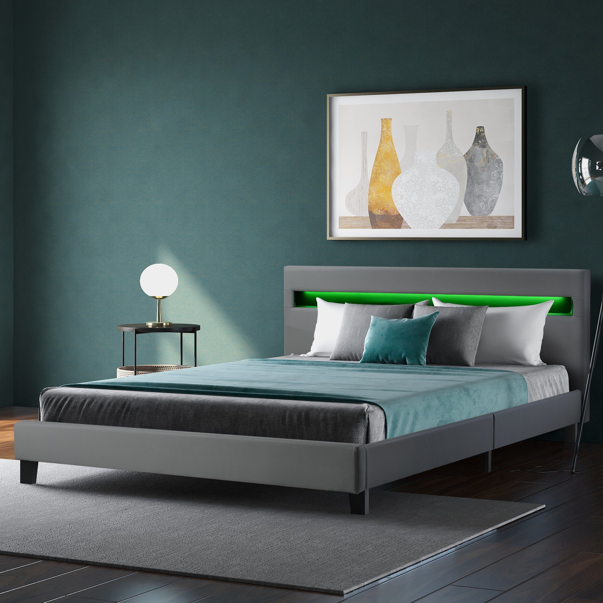 Merax Polsterbett Eleos, inkl. LED-Beleuchtung, Doppelbett Ehebett 140x200 cm