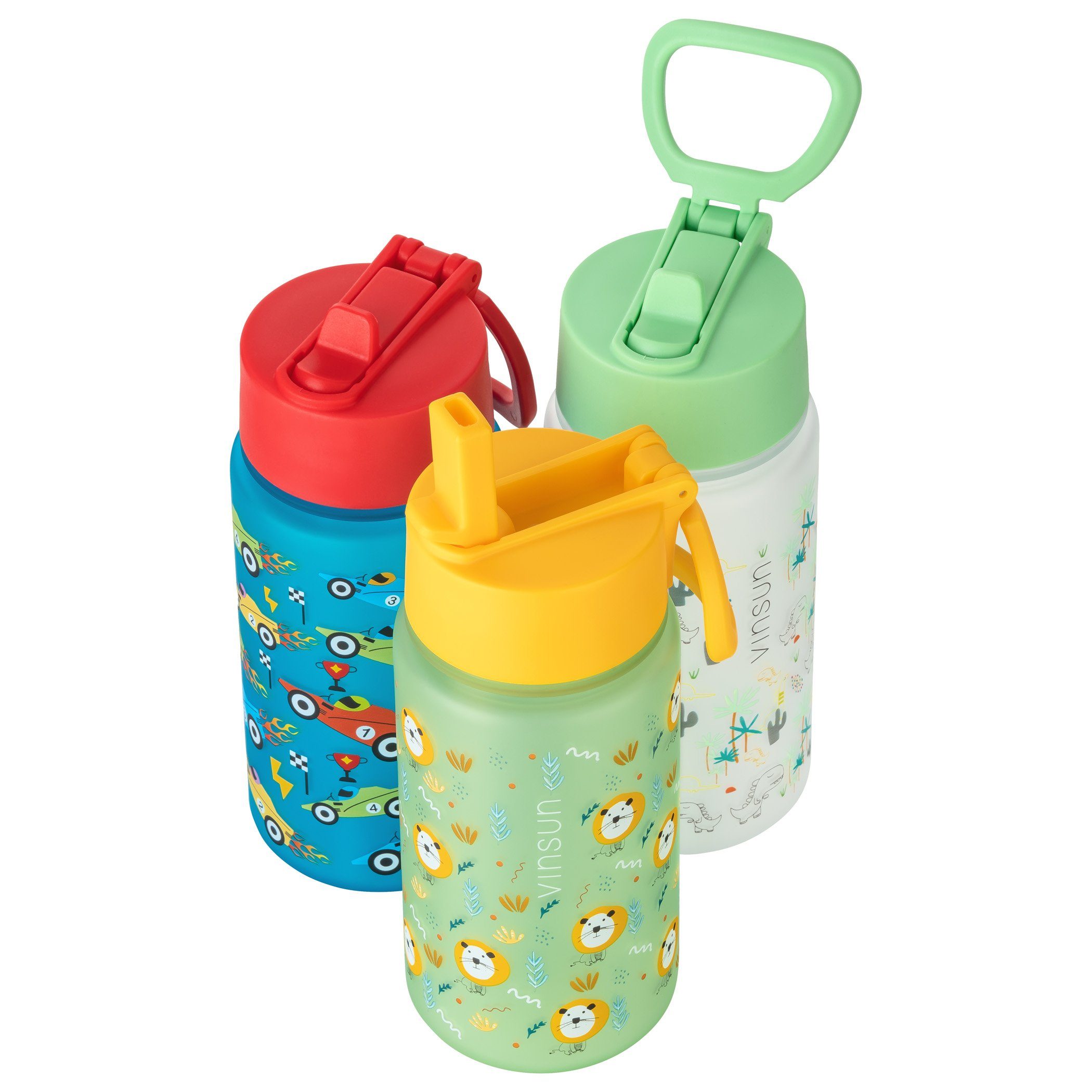 Strohhalm frei, Weiß Trinkflasche Auslaufsicher BPA Trinkflasche bruchsicher, Kinder und 500ml - Geruchs- auslaufsicher, Vinsun Geschmacksneutral - mit Dinosaurier,