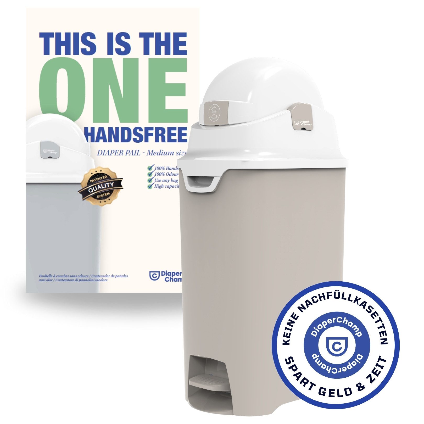 Diaper Champ Windeleimer Diaper Champ ONE Medium Handsfree Windeleimer mit Pedal geruchsdicht