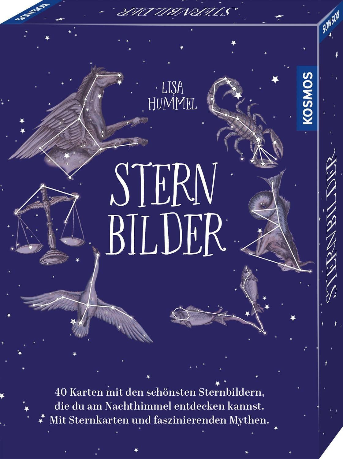 Sternbilder / Lisa Hummel, 40 Karten mit den schönsten Sternbildern, die du am Nachthimmel entdecken kannst. Mit Sternkarten und faszinierenden Mythen. Stimmungsvolle Illustrationen im Cottage-Core-Stil.