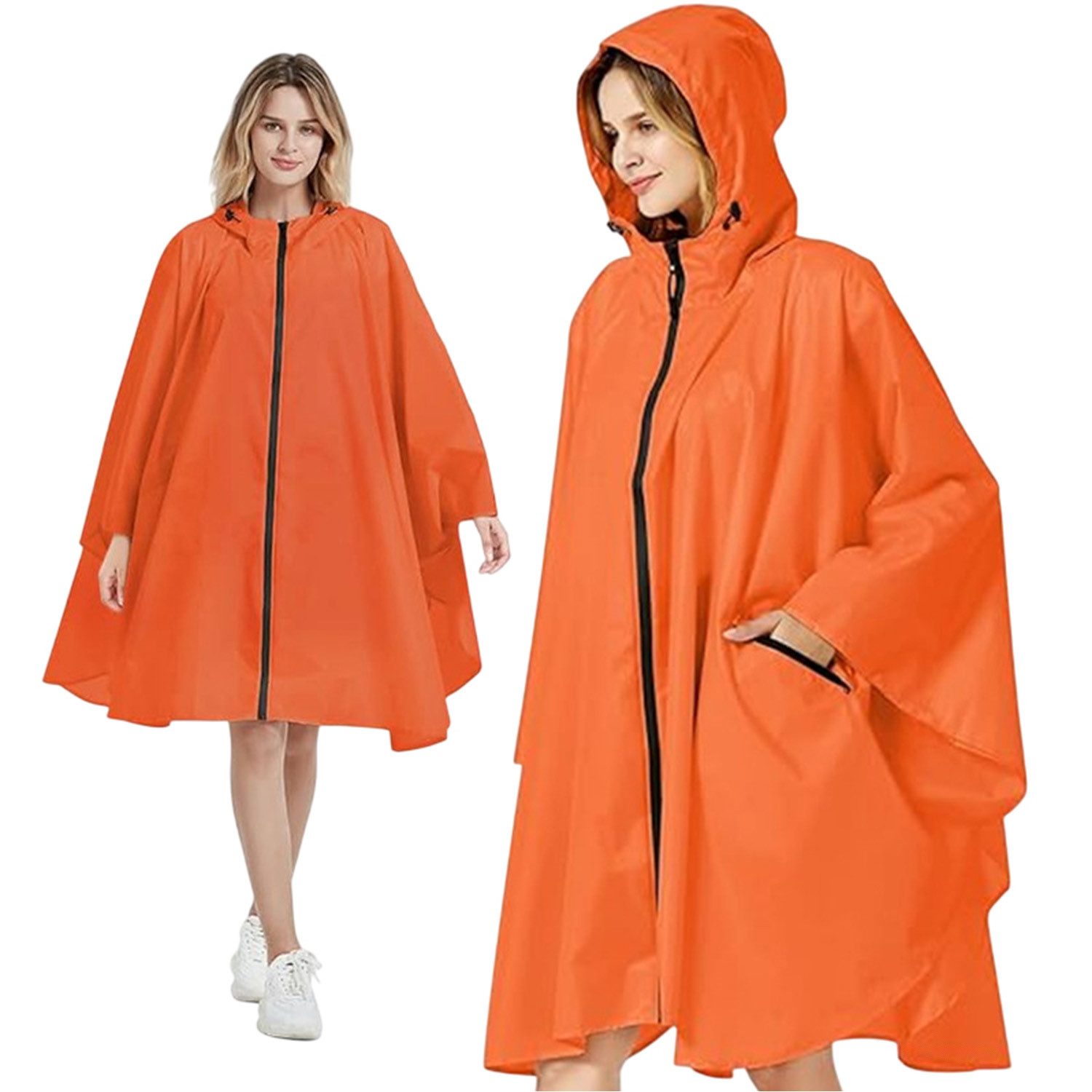 Refttenw Regenjacke Regen Poncho Jacke Mantel,Regencape mit Kapuze,Seitentaschen