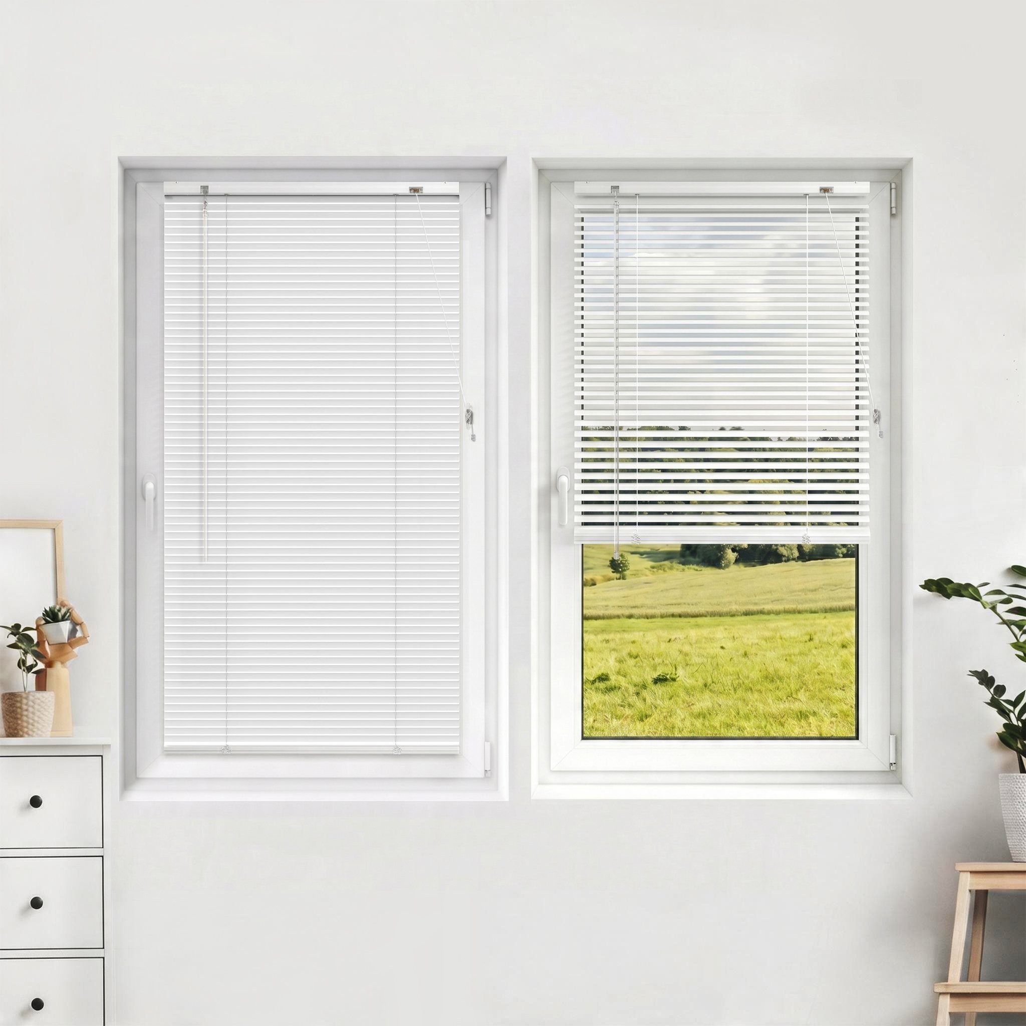 Victoria M. Jalousie LightLess Prime Aluminium-Jalousie 50x130 cm Weiß matt, mit Bohren, ohne Bohren, geklemmt oder verschaubt, L Profil 25 mm Lamellen, feuchtigkeitsbeständig, verdunkelnd