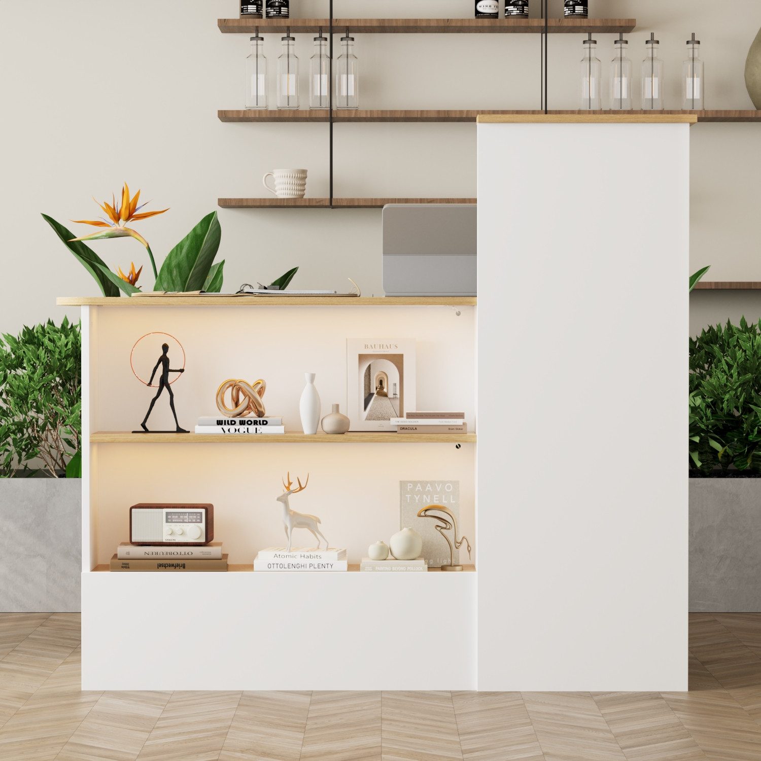 FUFU&GAGA Empfangstheke mit 1 Schublanden und 1 Tür, mit Beleuchtung 3 Farbe