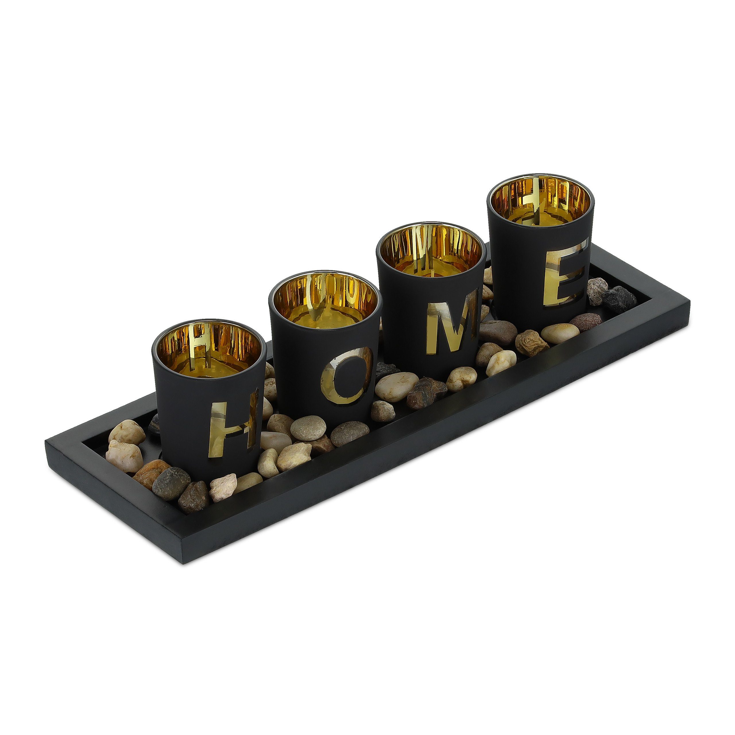 relaxdays Teelichthalter mit Tablett Teelichthalter "Home" mit Tablett günstig online kaufen