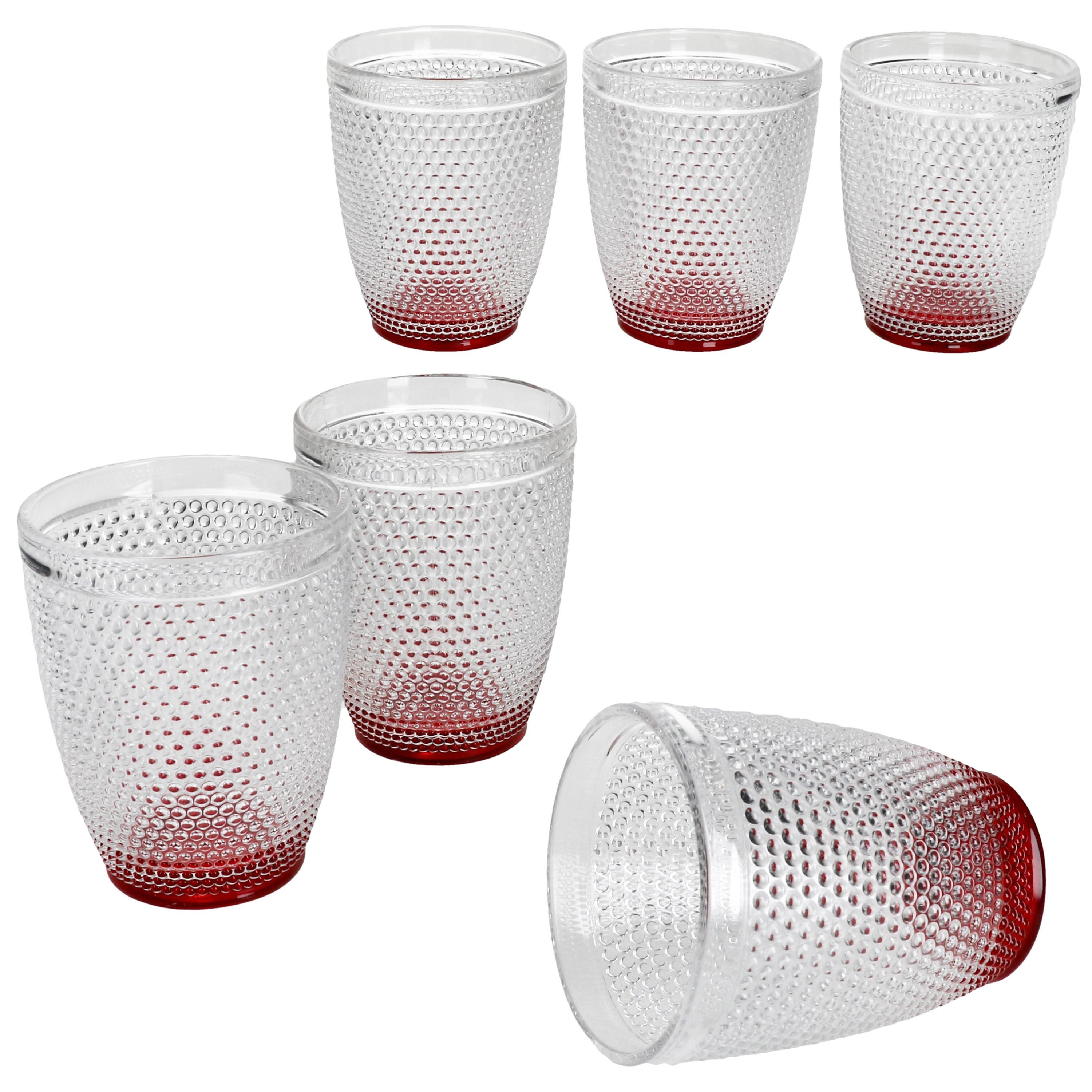 MamboCat Glas MamboCat 6x Rubin Wassergläser 200ml Glas rot gepunktet, Glas