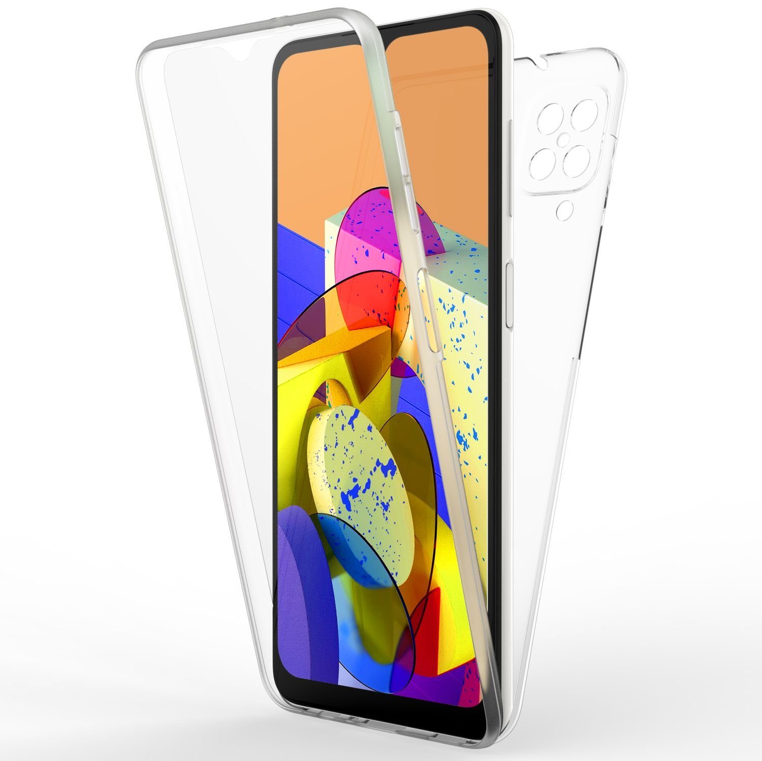 Nalia Smartphone-Hülle Samsung Galaxy A12, Klare 360 Grad Hülle / Rundumschutz / Transparent / Displayschutz Case