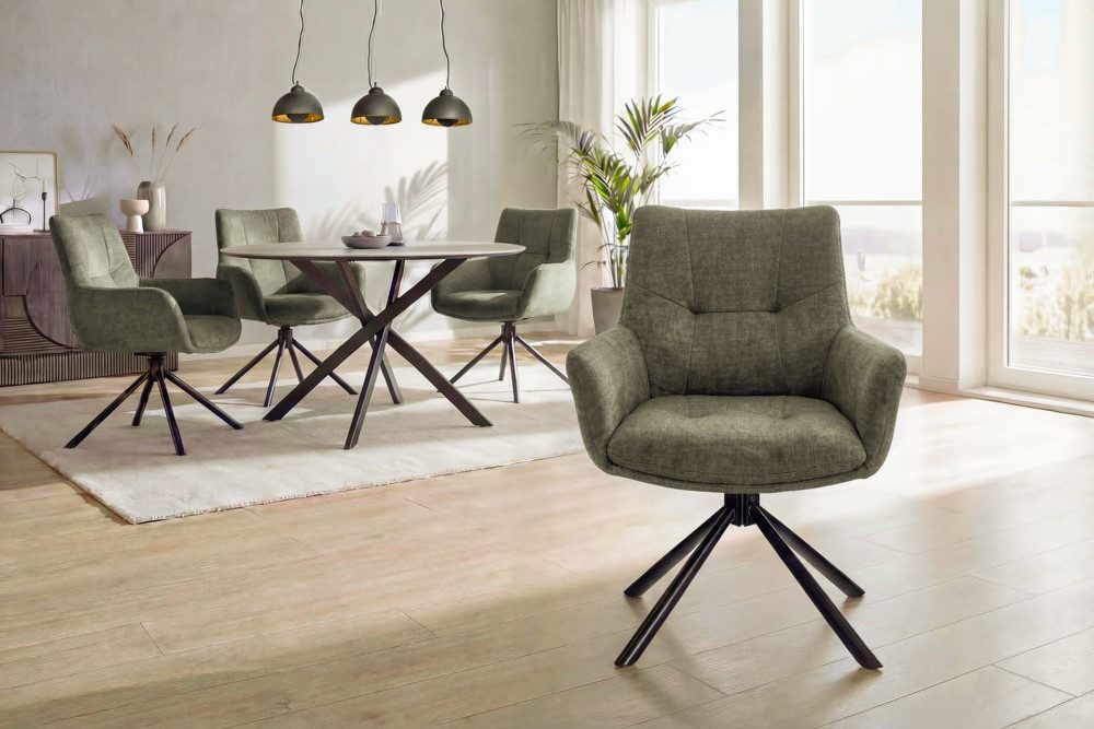 riess-ambiente Drehstuhl SIGNATURE moosgrün/schwarz - Vogue Velours Samt, Metall, mit Armlehne (Einzelartikel, 1 St), 360° drehbar & mit Taschenfederkern - ideal für Esszimmer & Büro