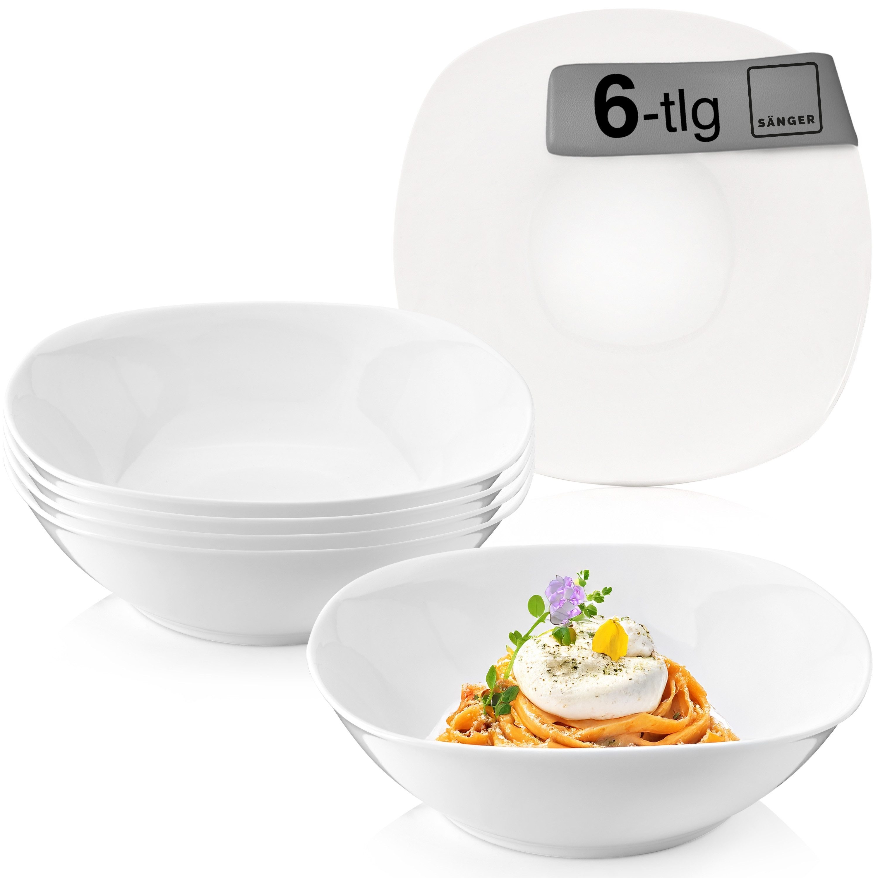 SÄNGER Pastateller Set Bilgola, Weiß, (6 St), Pastaschalen Set, Porzellan, 6 Personen, Premium Collection