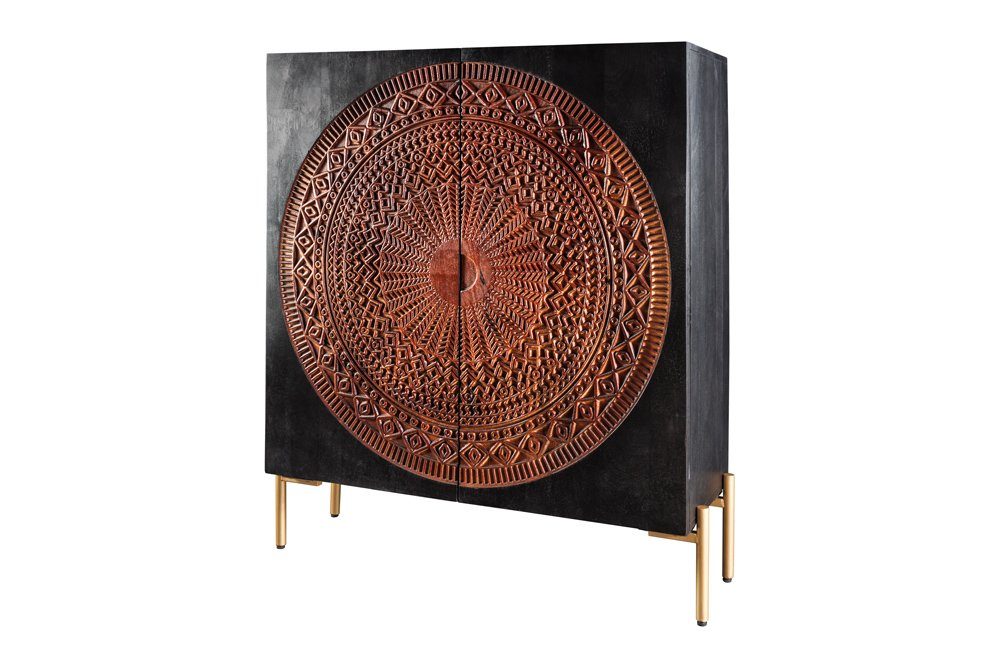 riess-ambiente Highboard MANDALA 120cm schwarz / gold, Massivholz · Schrank · Kommode · Wohnzimmer · Mango · Boho
