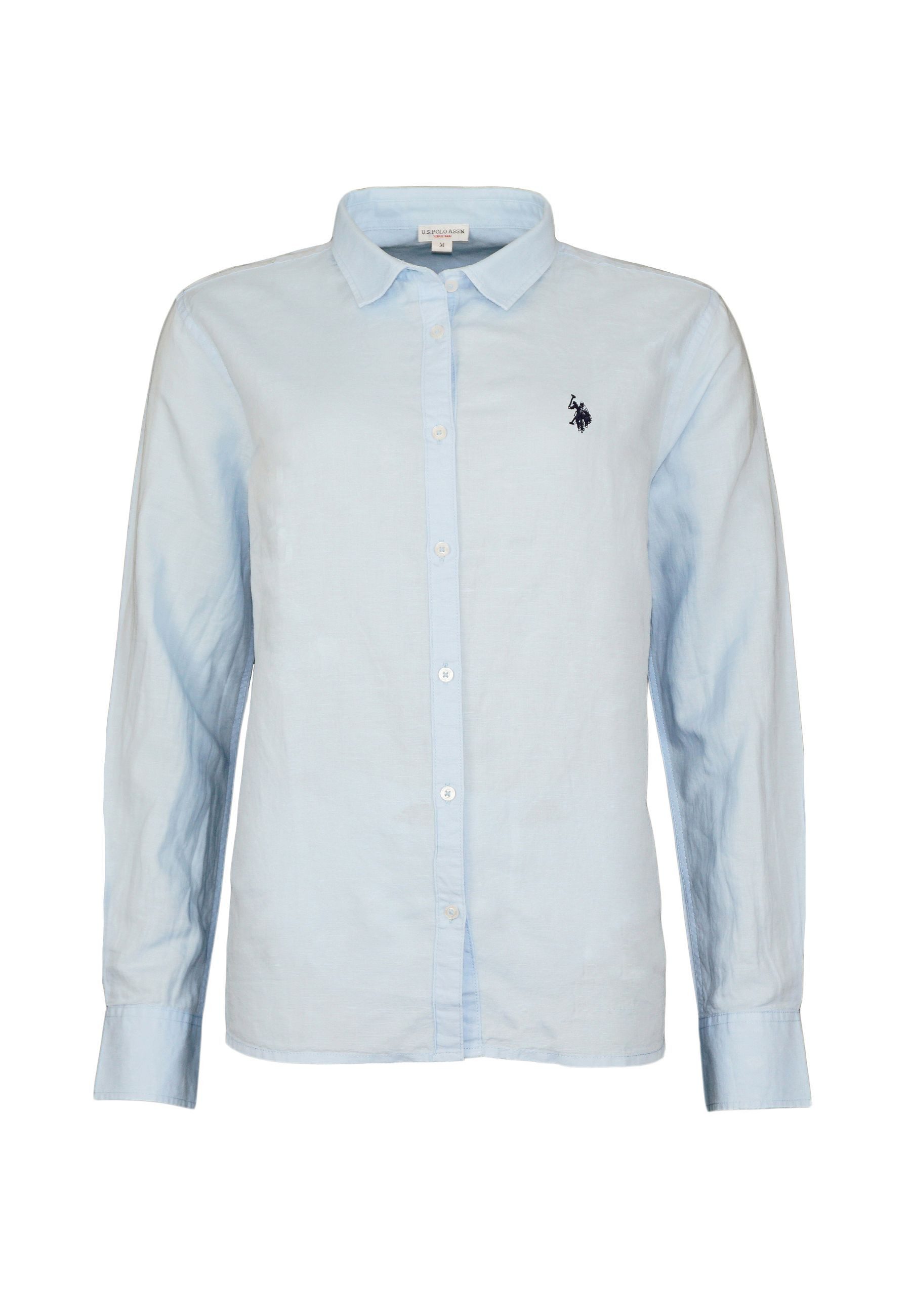 U.S. Polo Assn. Kurzarmbluse Bluse Hemd Button-Down Leinen (1-tlg)