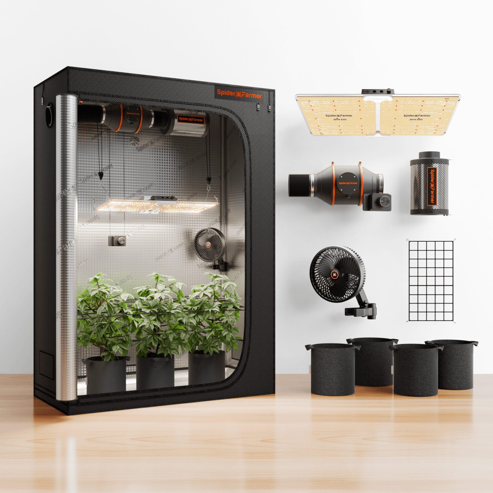 Spider Farmer Gewächshaus Spider Farmer Growbox Komplettset, BxTxH: 120 x 60 x 180 cm, BxLxH: 120 x 60 x 180 cm, mit SF2000 LED und 4-Zoll-Abluftsystem