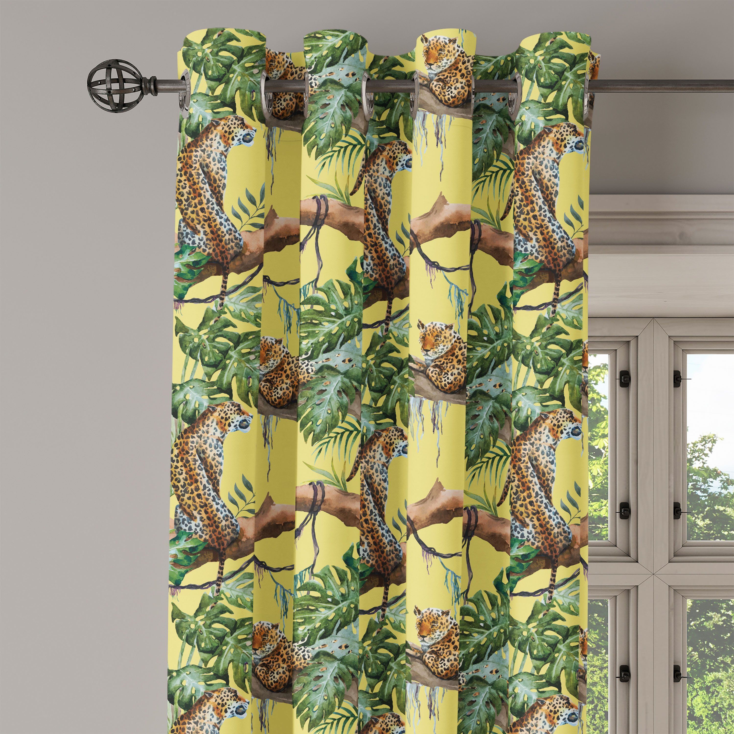 Schlafzimmer Abakuhaus, Gardine 2-Panel-Fenstervorhänge Leoparden für Wohnzimmer, Dekorative in Jungle Aquarell