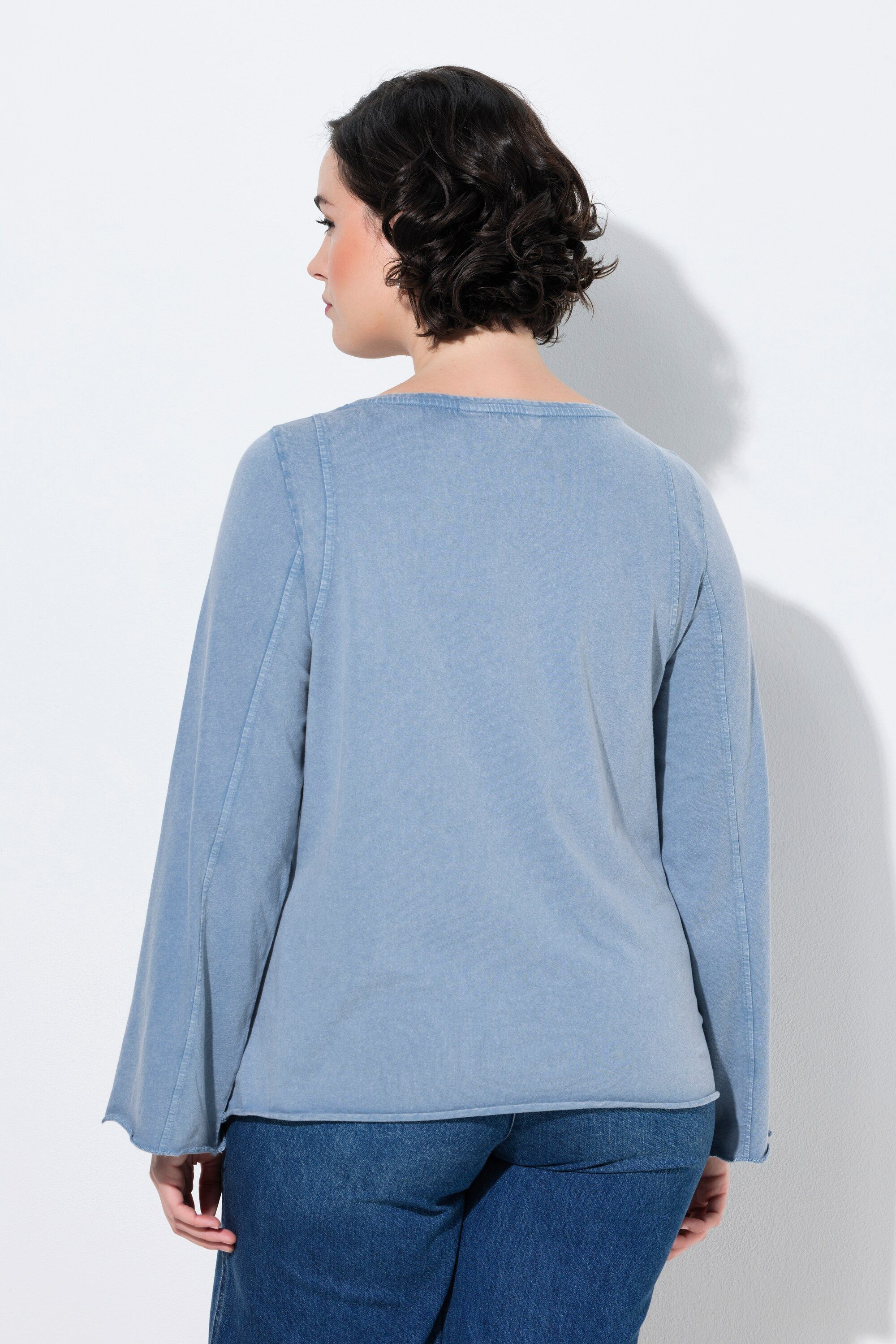 Ulla Popken Longsleeve Shirt Ziernähte U-Boot-Ausschnitt Langarm