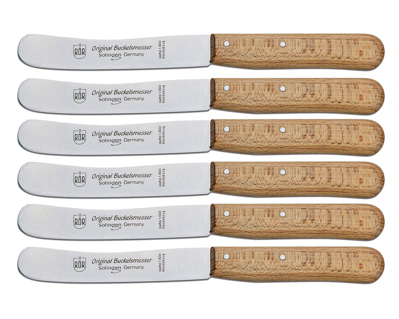 RÖR Messer-Set 10280-6, Buckelsmesser 6-tlg mit Buchenholzgriff, das perfekte Messer für den Esstisch - 22,0 cm - Made in Solingen