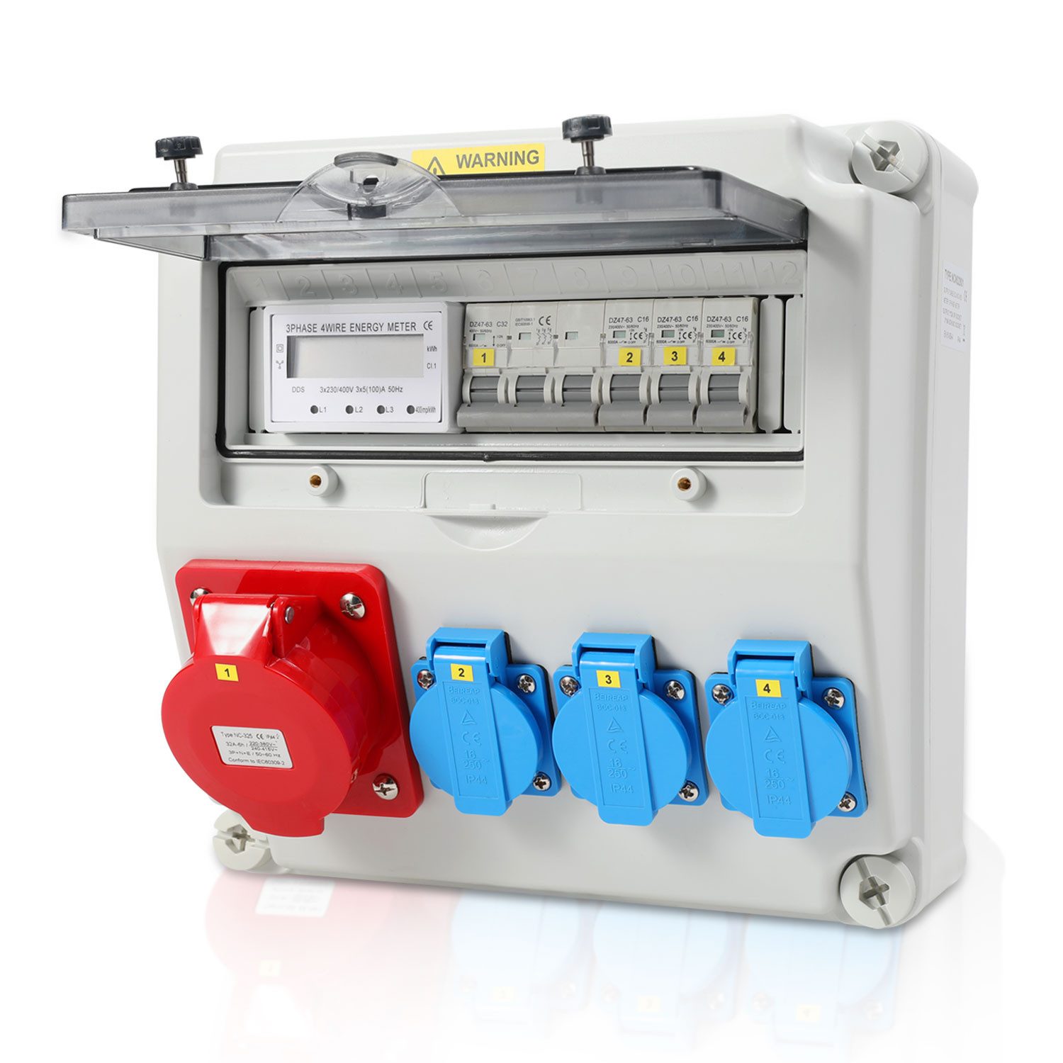 Clanmacy Stromverteiler Wandverteiler 1X32A 3x230V mit Stromzähler 3-Phasen Baustromverteiler