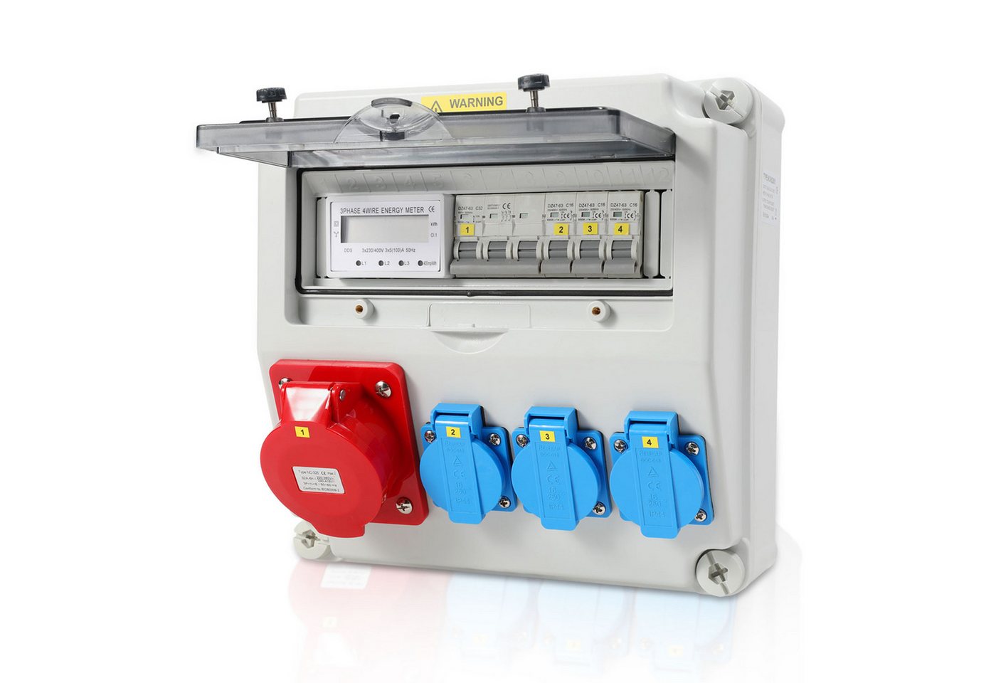 Clanmacy Stromverteiler Wandverteiler 1X32A 3x230V mit Stromzähler 3-Phasen Baustromverteiler