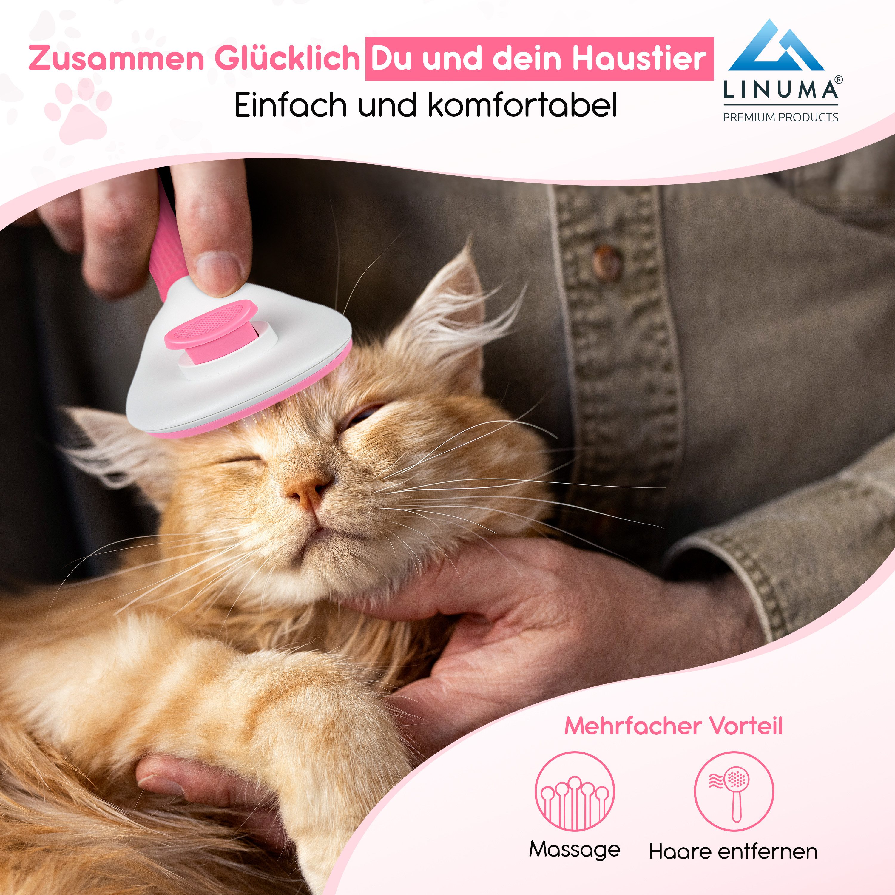 LINUMA Fellbürste Katzenbürste & Hundebürste Bürste für Katze & Hund Haustierhaare