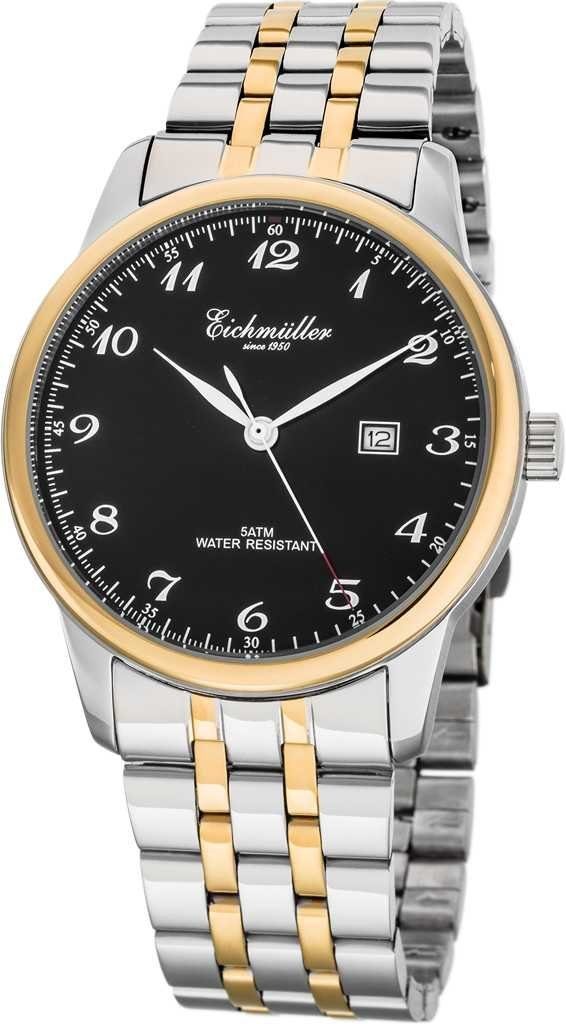 Eichmüller Quarzuhr Herrenuhr RE1072 Edelstahl bicolor-schwarz Metallband 42 mm