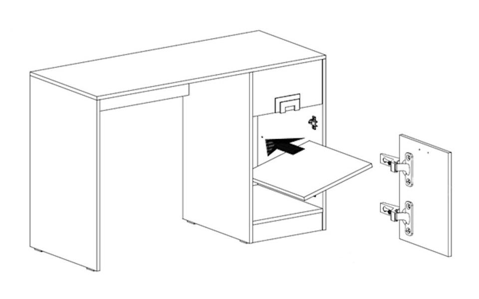 eiche Nico, 1 Farbapplikationen Schreibtisch Schublade weiß hell wählbar Feldmann-Wohnen 1-türig, / 120cm