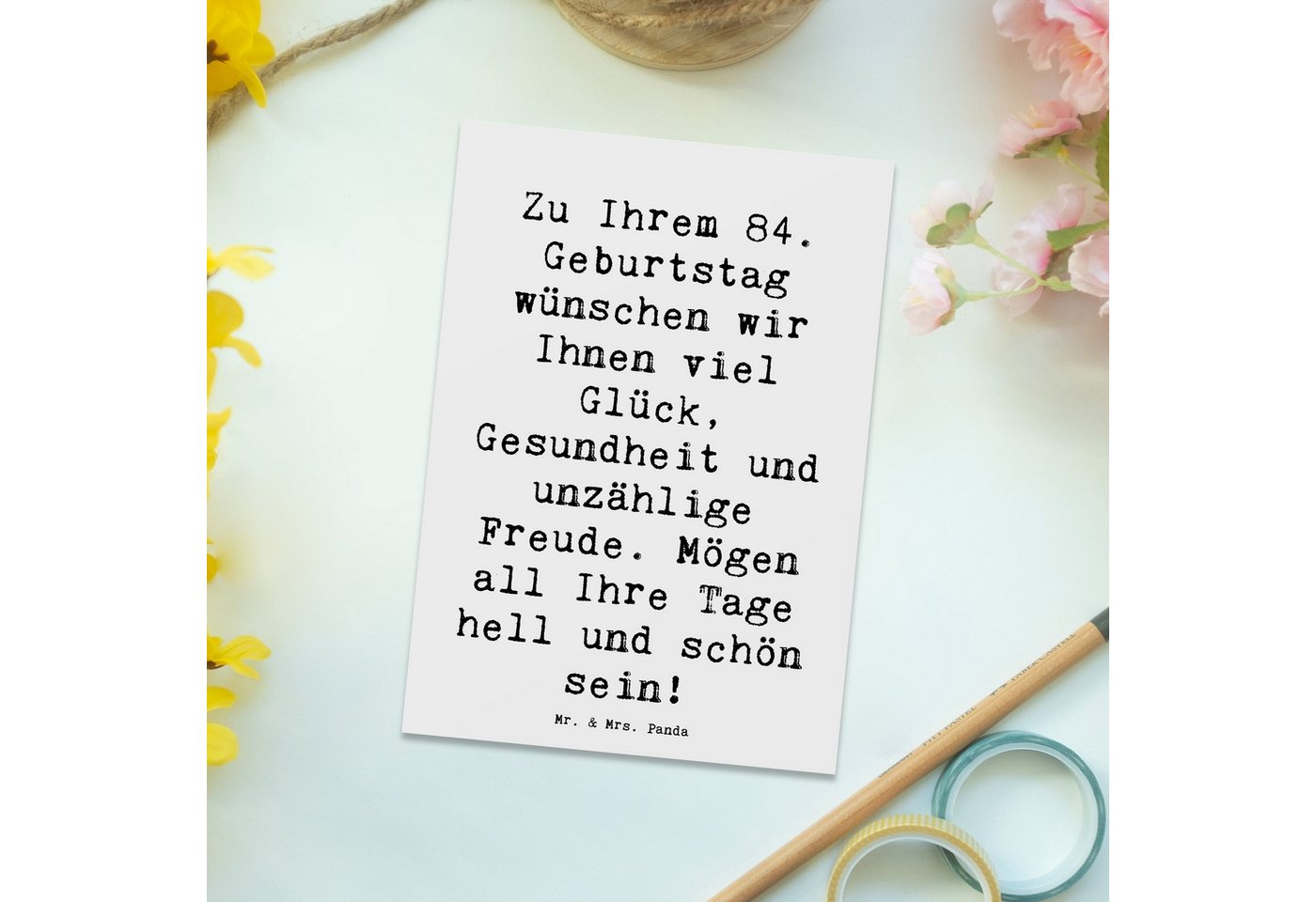 Thumbnail - Mr. & Mrs. Panda Postkarte Spruch 84. Geburtstag Glückwünsche - Weiß - Geschenk, herzliche Glück
