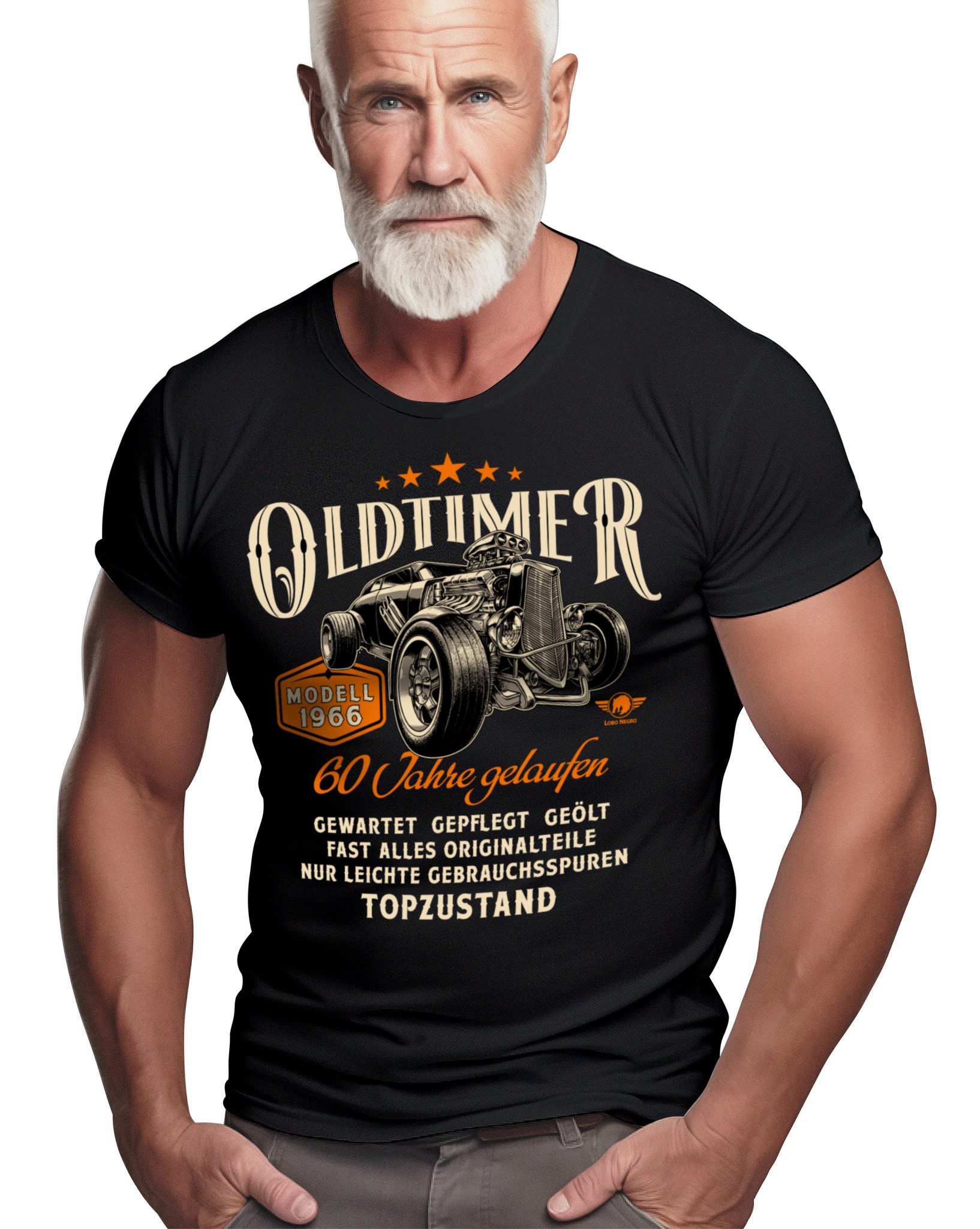 LOBO NEGRO® T-Shirt Geschenk für Männer zum 60. Geburtstag: Oldtimer Modell Baujahr 1966