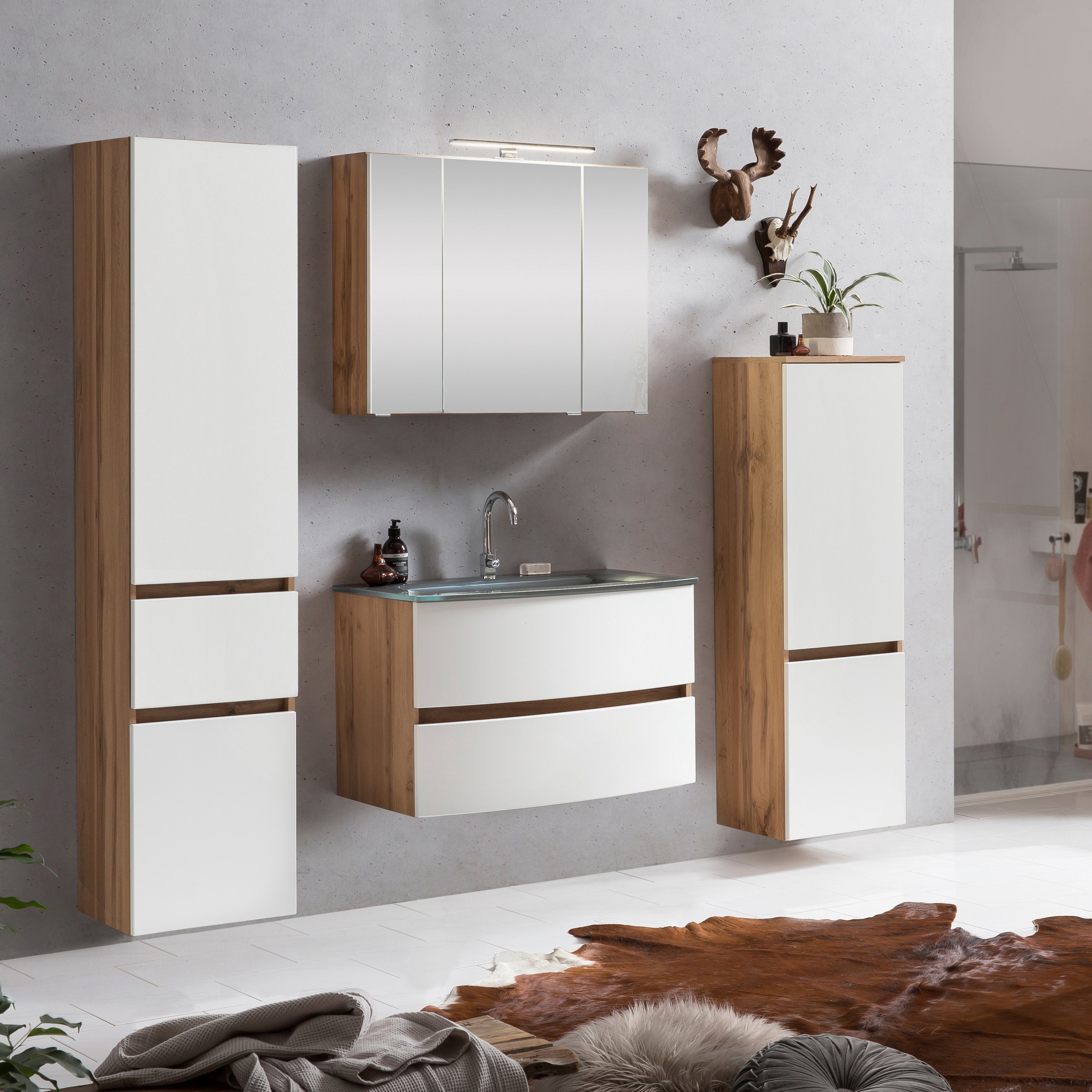 welltime Badezimmer-Set "Kaunas" Set, 4 Stk. tlg. Waschtisch-Set (Breite 80 günstig online kaufen