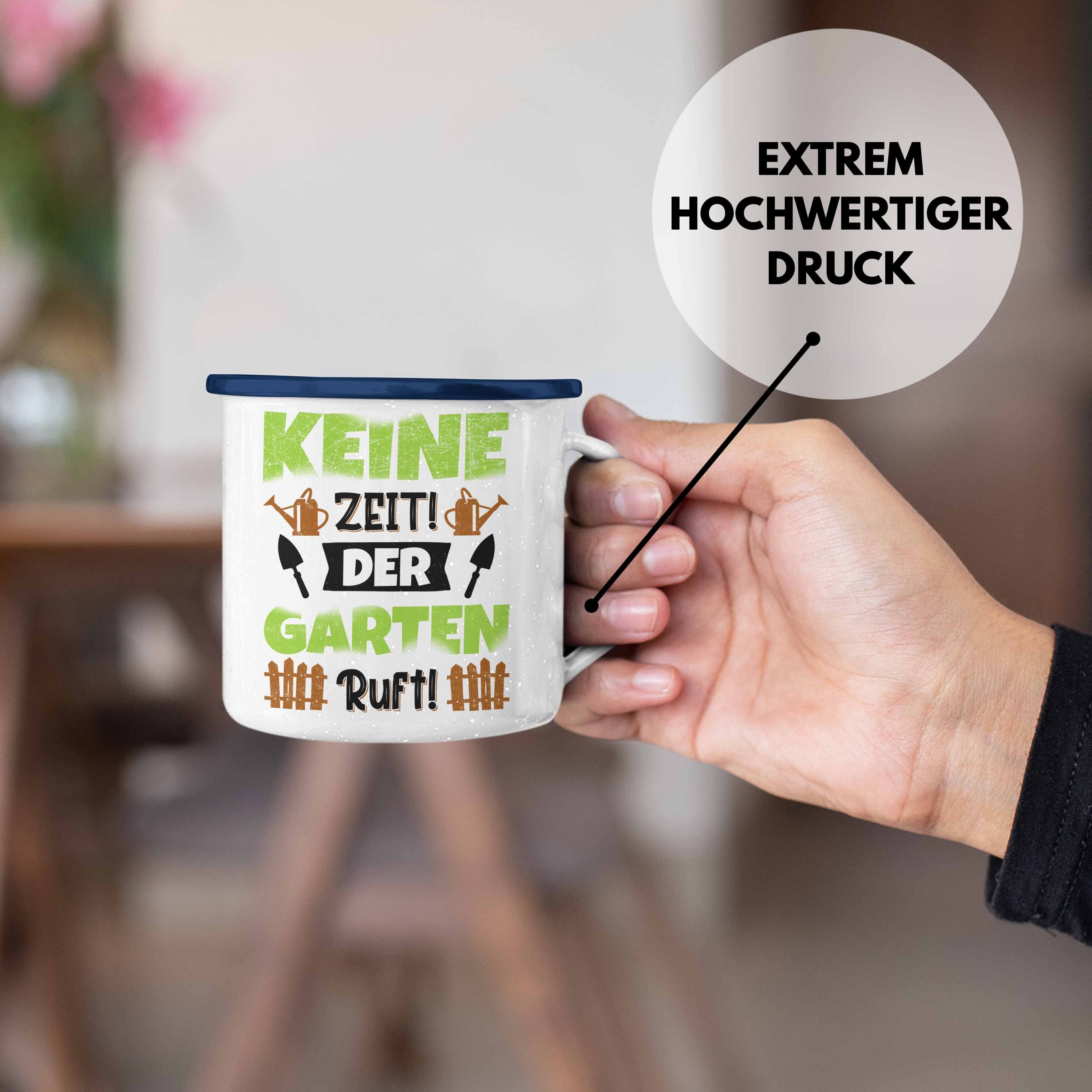 KaffeeEmaille Hobbygärtner für Trendation Tasse Becher Garten Geschenk Garten Trendation Spruch Gärtner - Blau Emaille Tasse Thermotasse