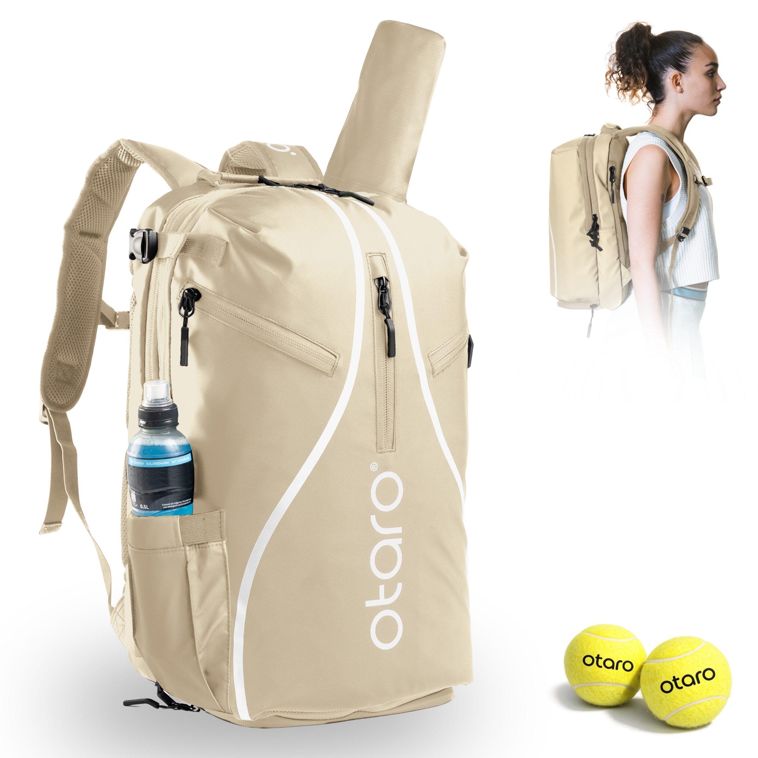 Otaro Tennisrucksack mit Schuhfach, Tennistasche für 2 Schläger, Schlägertasche, 42L (Perfekt durchdacht für die gesamte Ausrüstung, mit Thermo-Schlägerfach, Laptopfach & isoliertem Getränkefach), wasserabweisende Tennis Tasche für Herren & Damen