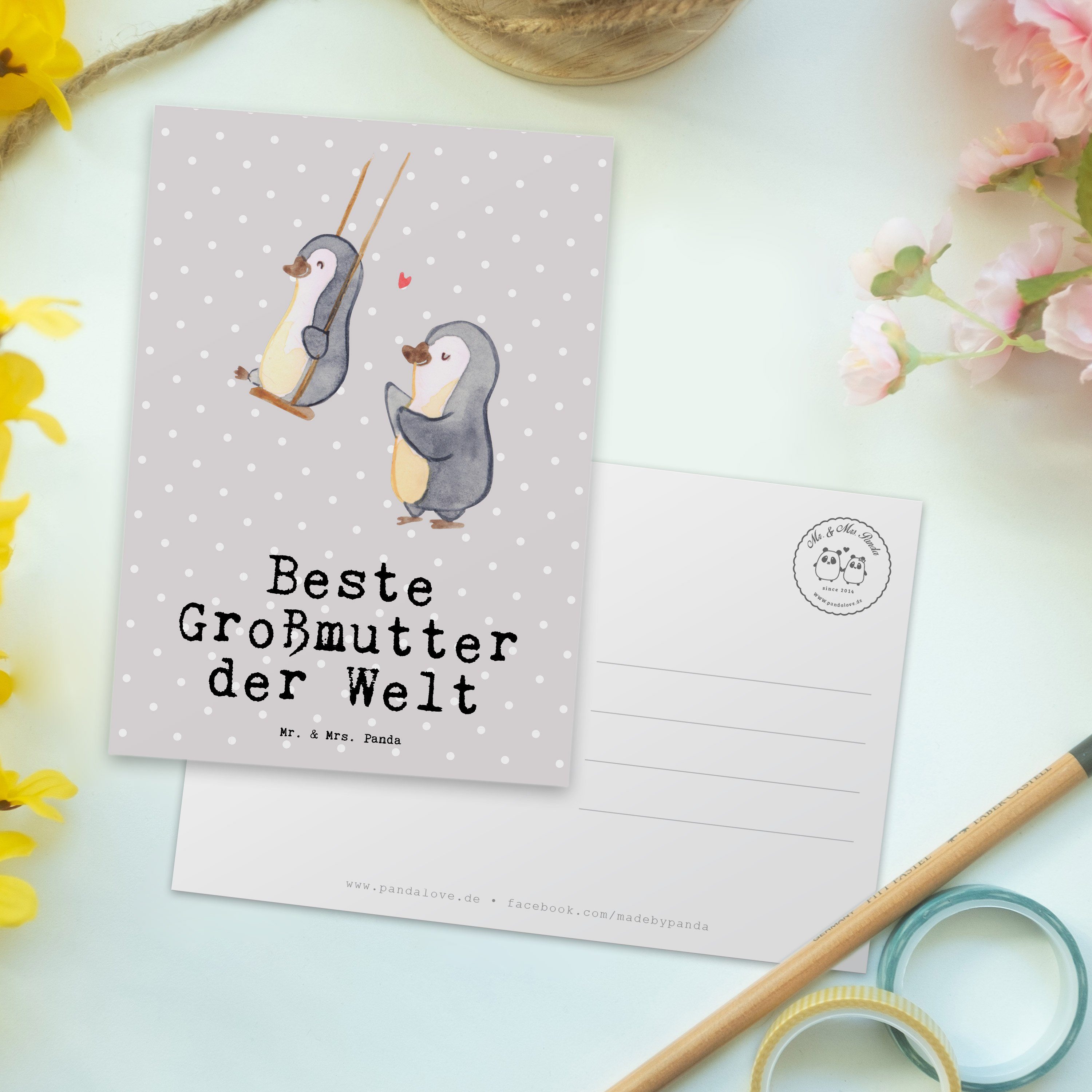 Mr. & Mrs. Panda - Beste Omi, Gro Pinguin Großmutter Pastell - Grau Welt Postkarte der Geschenk