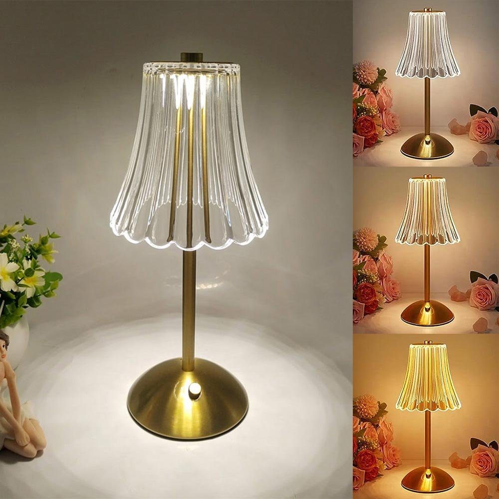 Sunicol LED Nachttischlampe LED Kristall Tischlampe mit Touch, Kabellos Nachtlicht, Dimmbar Lamp, 3 Farbmodi, Wiederaufladbar, Batterie, Vintage, für Schlafzimmer Flower Lampshade