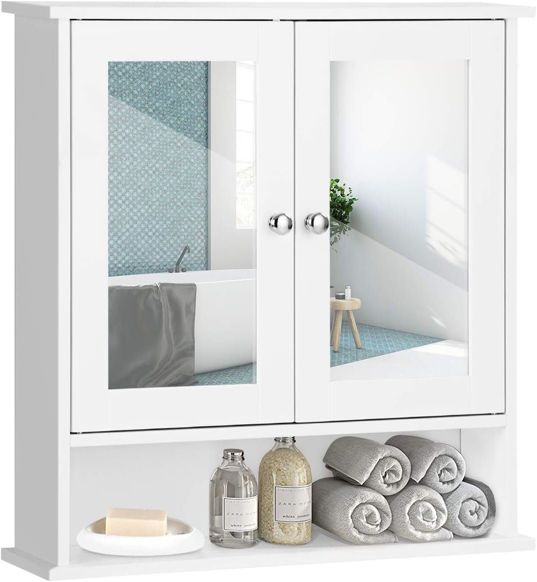KOMFOTTEU Spiegelschrank Badezimmerspiegelschrank Wandschrank hängend, 56 x 13 x 58 cm weiß