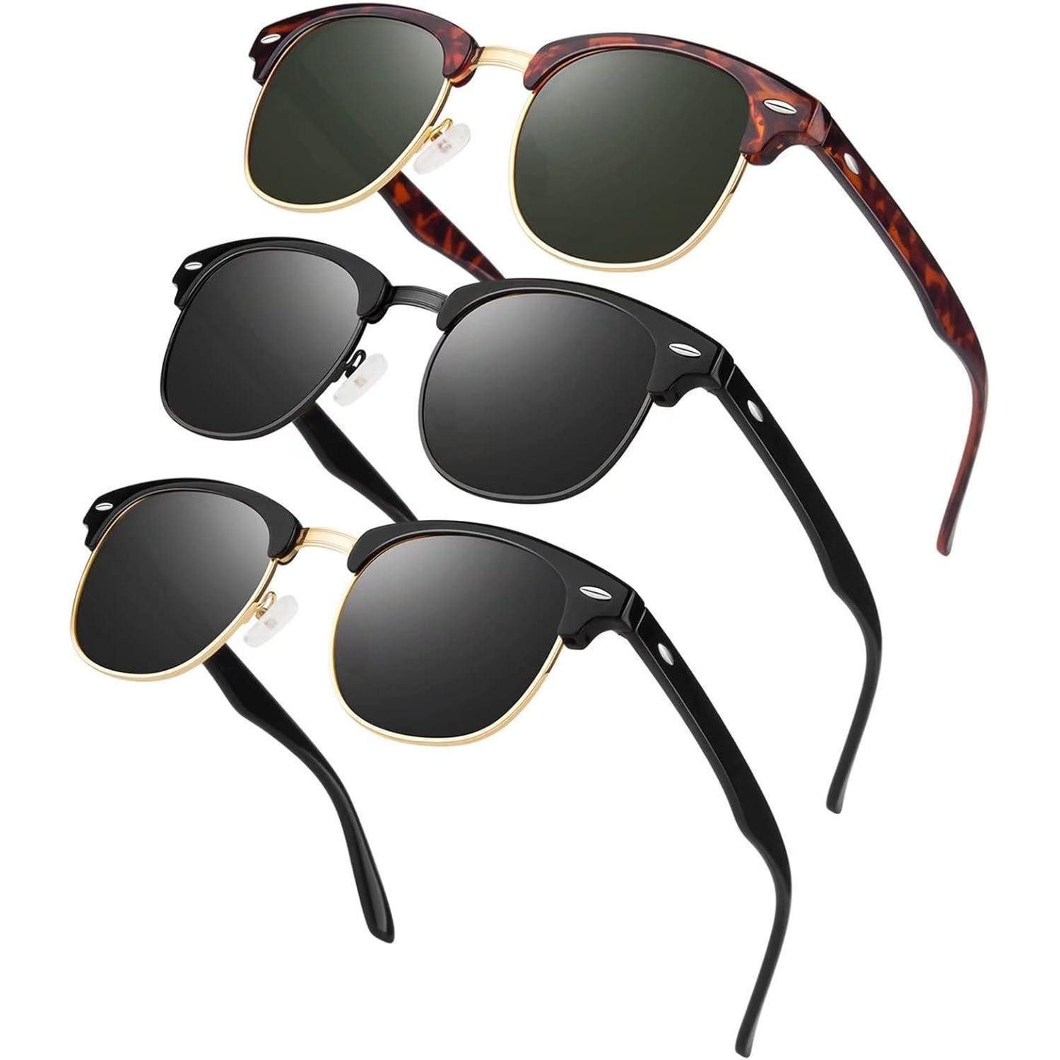 Retrosonnenbrille Polarisierte Retro Sonnenbrille Halbrahmen 100% UV400 für Herren Damen