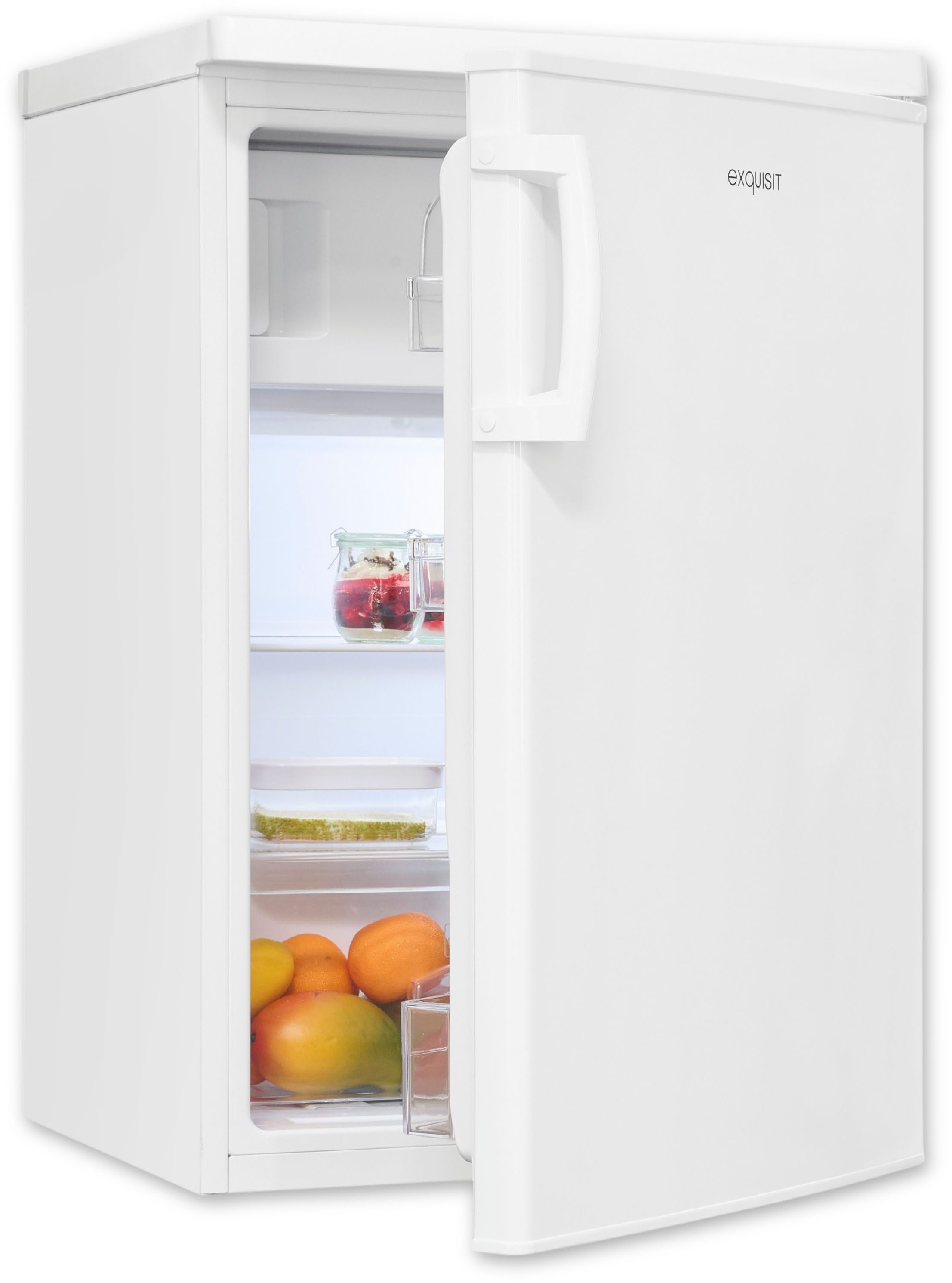 exquisit Kühlschrank KS16-4-HE-040C weiss, 85,5 cm hoch, 55 cm breit, Flexibler Stauraum, 4 Sterne Gefrieren-18 °C, Schnellgefrieren, LED