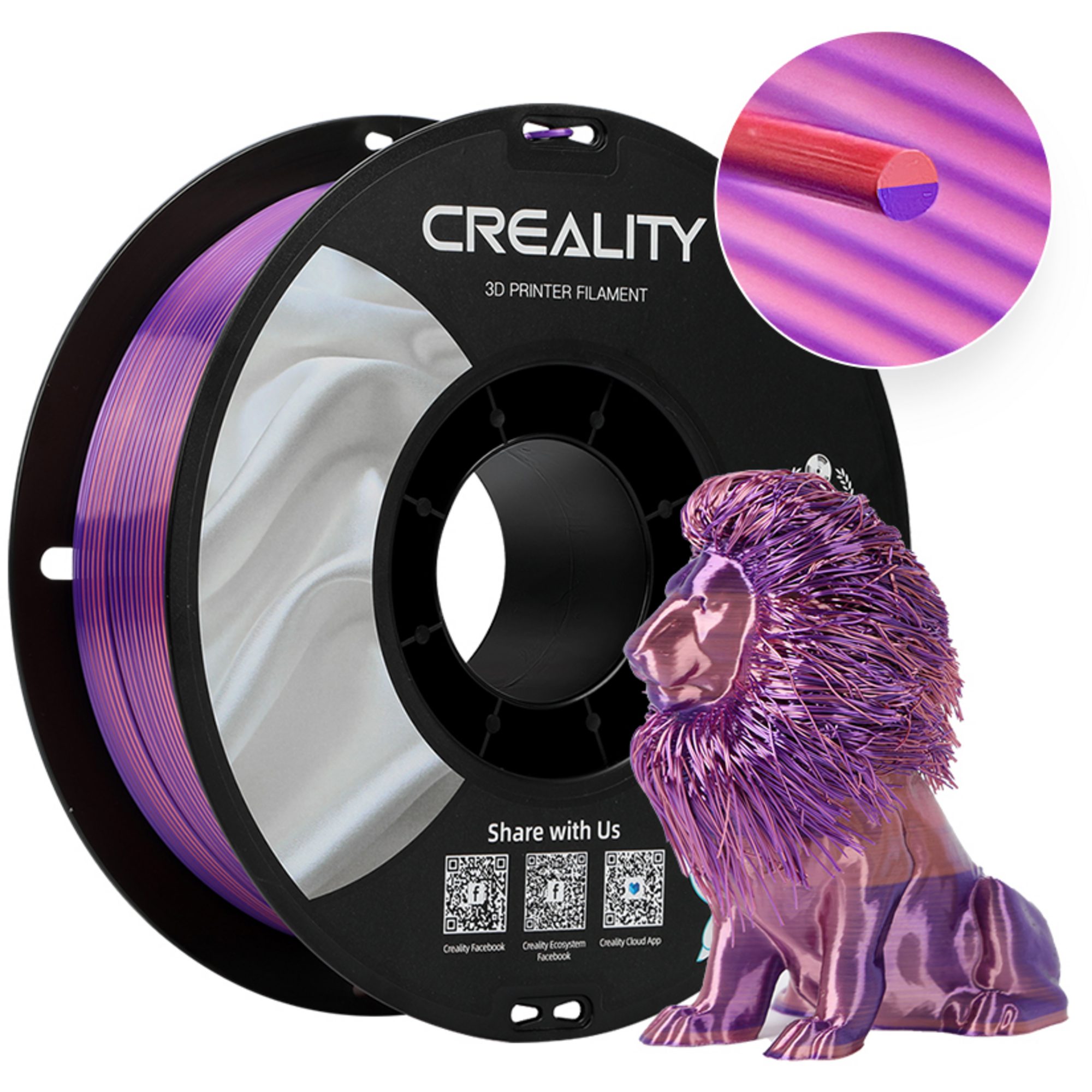 Creality 3D-Drucker Creality CR-Silk PLA Filament Rosa/Lila, 3D-Filament, (1 kg, 1,75 mm, 1 kg, 1,75 mm, auf Rolle