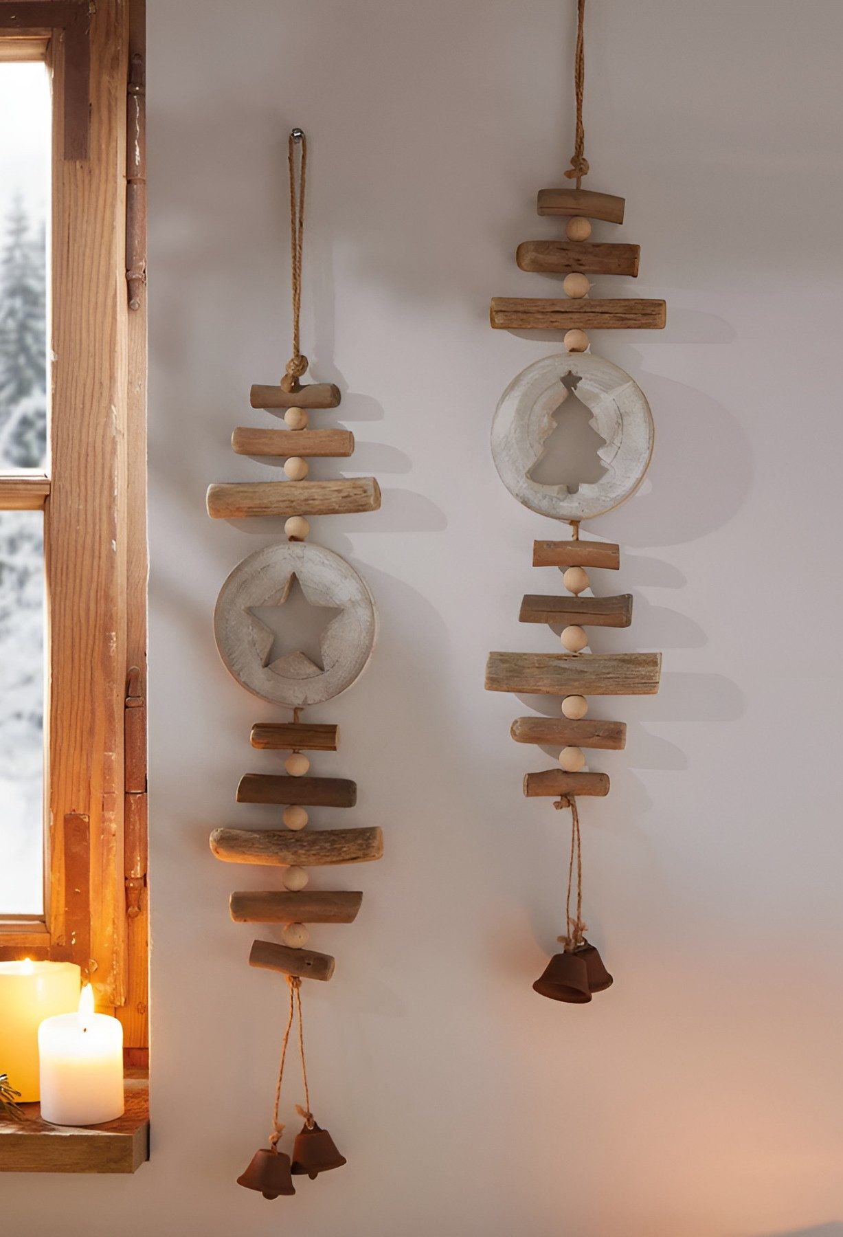 Dekoleidenschaft Dekohänger "Stern & Tanne" aus Holz, 56 cm, mit Glöckchen günstig online kaufen