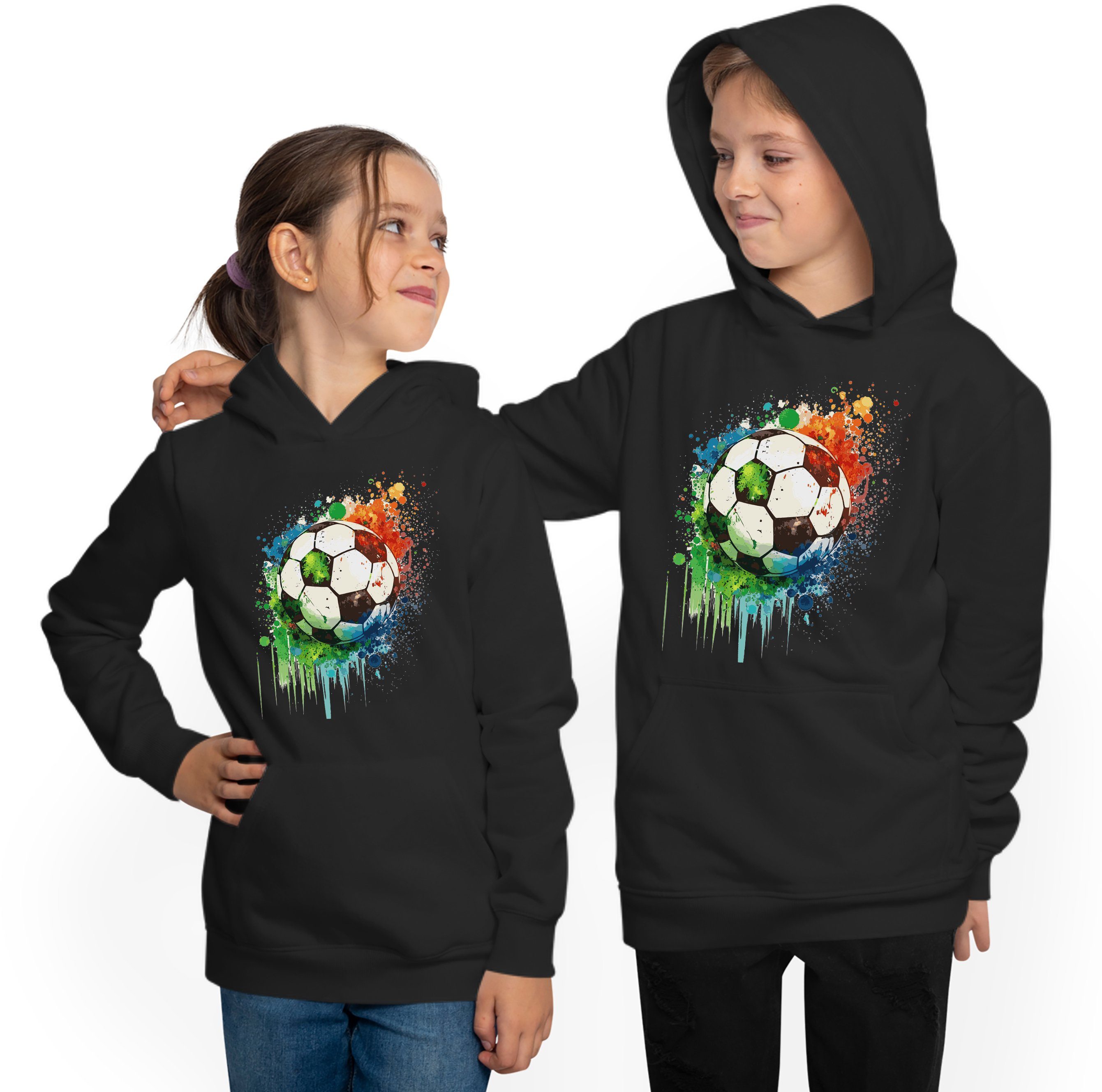 MyDesign24 Hoodie Kinder Kapuzen Sweatshirt - Fußball in Ölfarben Kapuzensweater mit Aufdruck i475