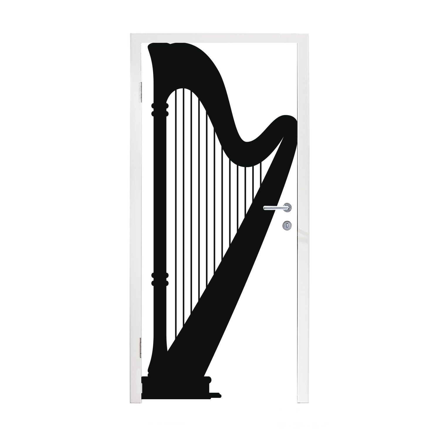 Fototapete bedruckt, Schwarze der cm Tür, Türaufkleber, Illustration (1 Türtapete St), Matt, weiße für MuchoWow Silhouette einer Harfe, 75x205 und