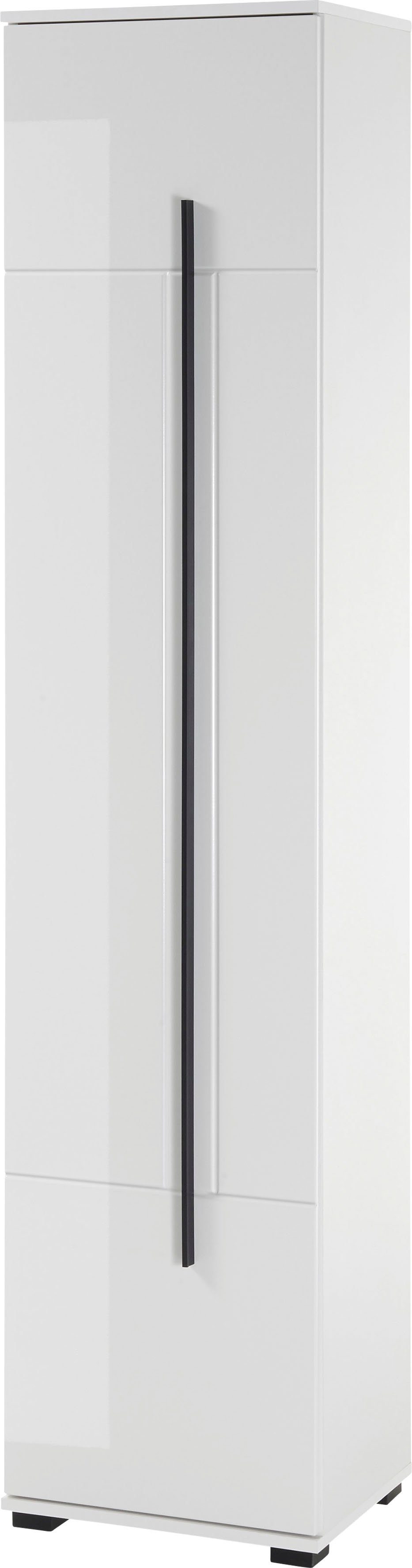 Home affaire Hochschrank Cantara, Badschrank in Hochglanz Weiß, Hochschrank im modernen Design mit schwarzen Griffen, ausreichend Stauraum