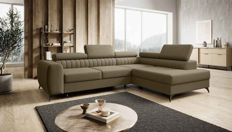 Fun Möbel Ecksofa Schlafsofa Sofa FARGO in Stoff Vogue Ottomane Rechts oder Links, einstellbare Kopfstützen, Mit Schlaffunktion und Bettkasten, frei im Raum stellbar