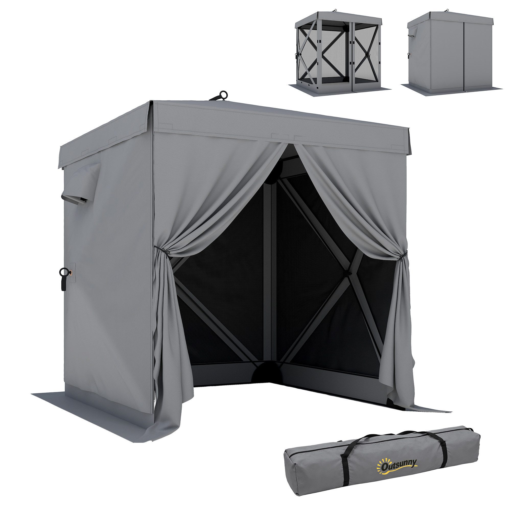 Outsunny Faltpavillon mit 4 Mesh-Seitenteilen, Tasche, mit 4 Seitenteilen, (Pop-Up Pavillon, Partyzelt), für Garten Festival, Dunkelgrau
