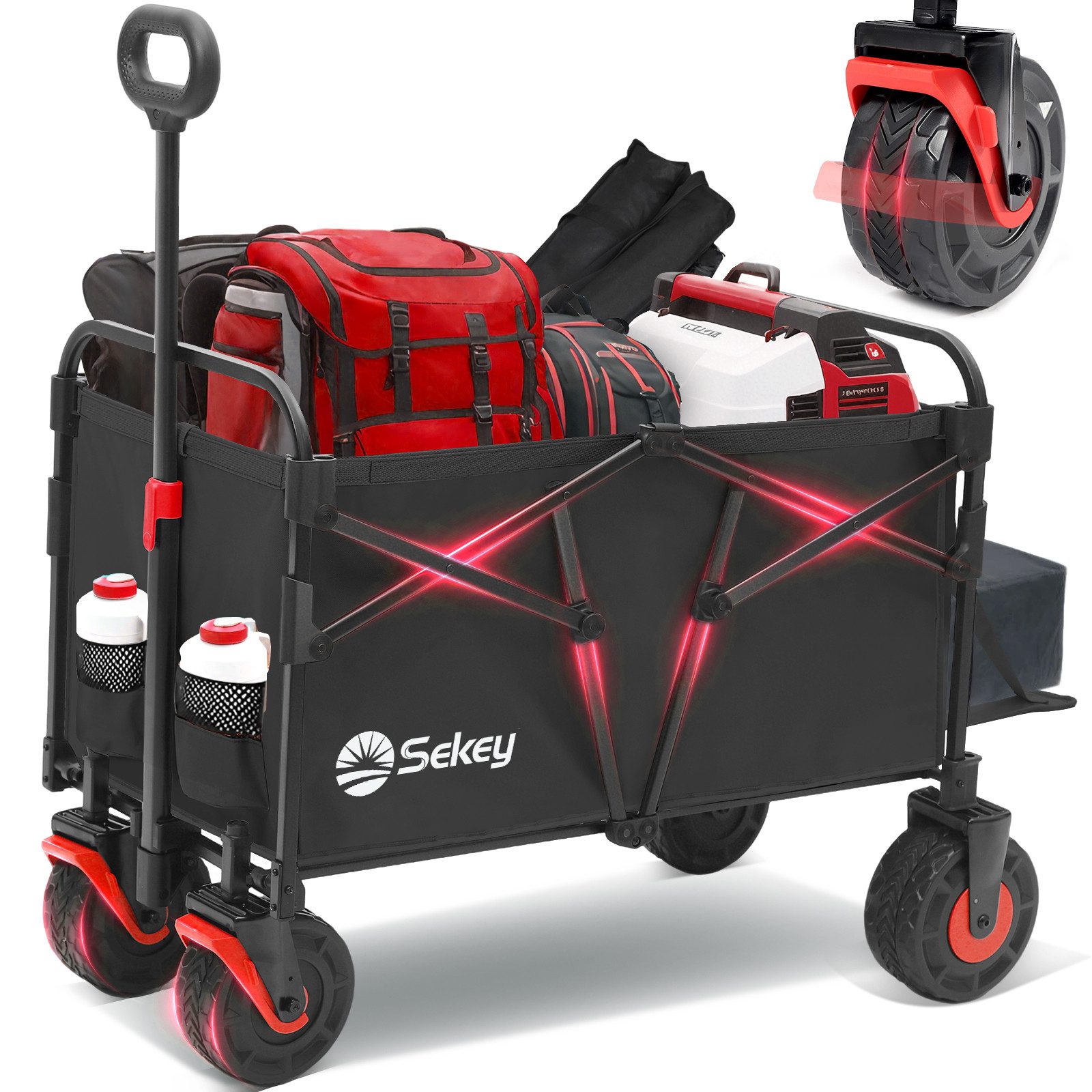 Sekey Bollerwagen Faltbarer Bollerwagen 200 kg Klappbarer Strandwagen mit Blasformrädern, Klappdesign mit Reißverschluss-Heckklappe