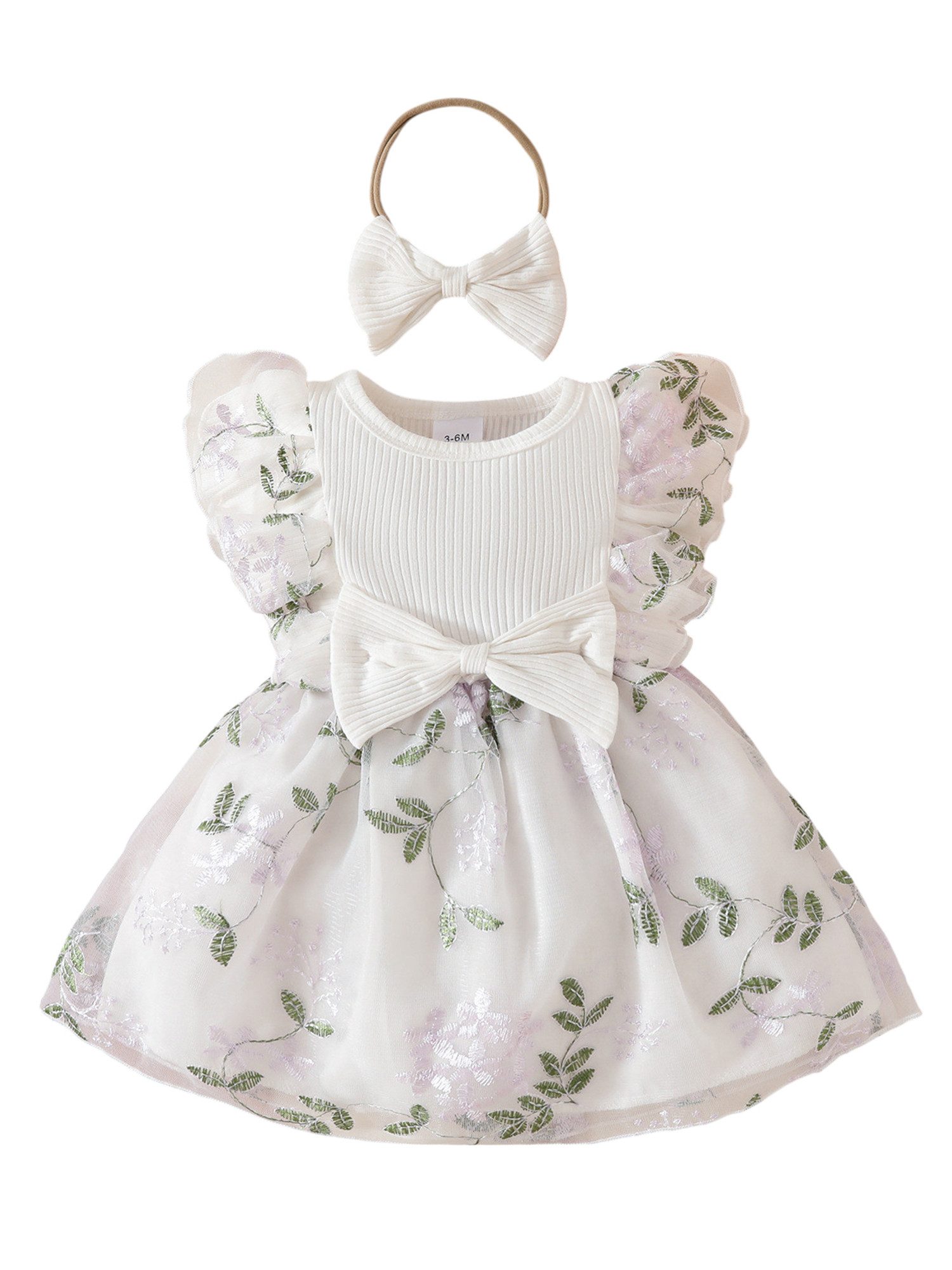 Lapastyle A-Linien-Kleid Sommeroutfit für Baby-Mädchen, Ärmellos Meshkleid mit Rüschen (Set, (2-tlg, Kleid & Haarband) Saum mit Blumenstickerei, Blumenmädchenkleid, für Party, Hochzeit