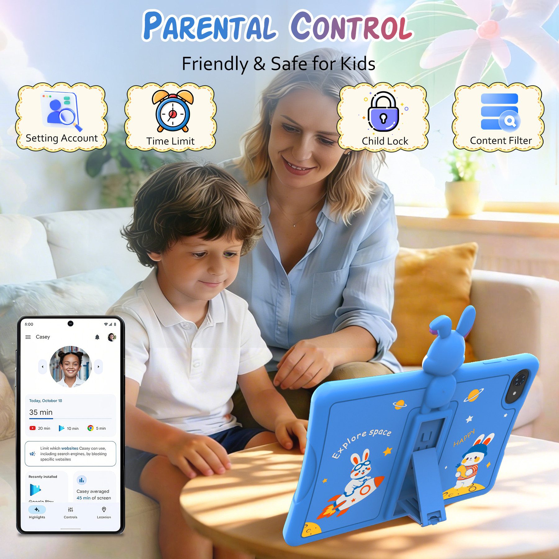TABWEE 10.1'' Kids Android 64/128GB mit Stylus Tablet (10.1", 64 GB, Android 16, 5G wifi, Android 15, Google Kids Space, Gemini AI, mit Stift) – Bild 4 von 5