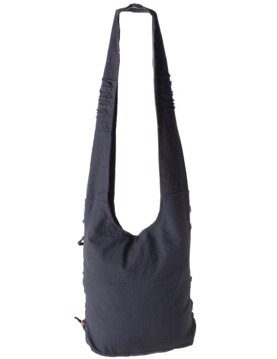 Vishes Shopper Yogi Umhängetasche aus Baumwolle mit Schnüren und Holzperlen, Hippie, Yoga Style