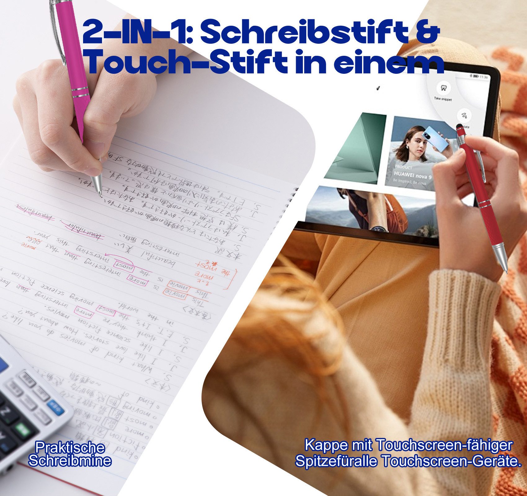 lindahandel Kugelschreiber 2-in-1 Kugelschreiber mit Touchscreen Stift, blaue Mine, (10-tlg), Kugelschreiber für Smartphone & Tablet, Büro & Schule – Bild 4 von 5