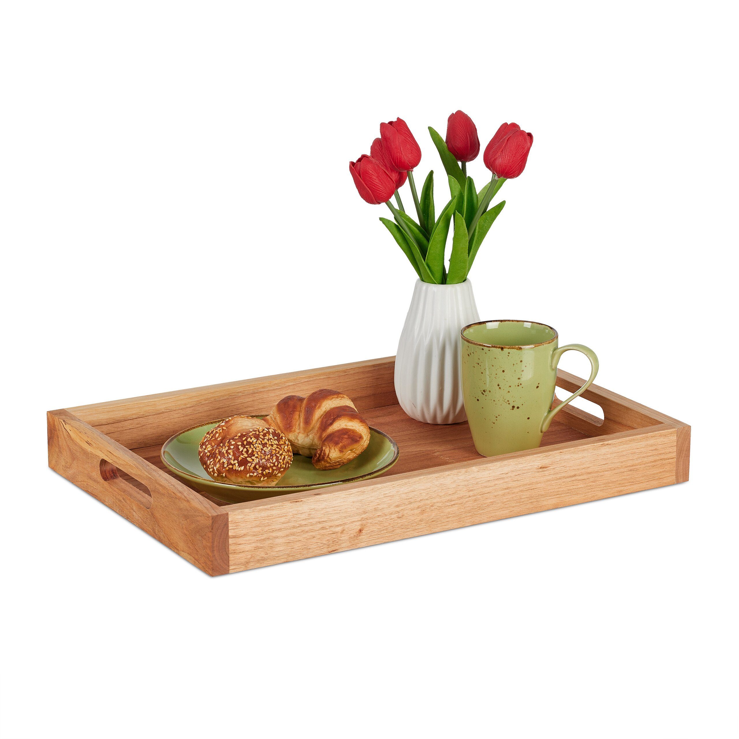 relaxdays Tablett Serviertablett aus Walnussholz, Holz