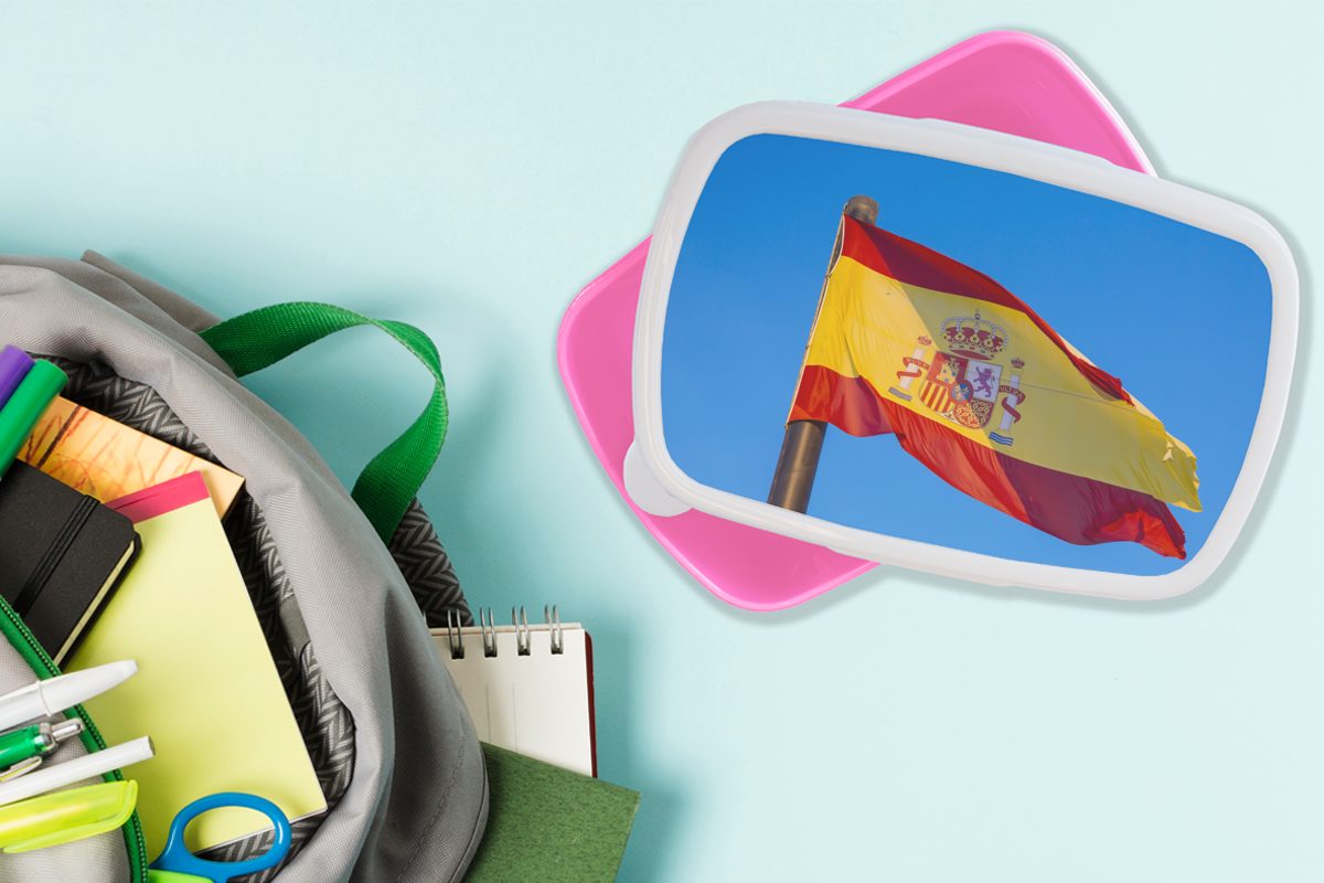 Brotbox Kinder, Erwachsene, Lunchbox Kunststoff rosa Kunststoff, für (2-tlg), Die von MuchoWow Spanien, Snackbox, Mädchen, Nationalflagge Brotdose
