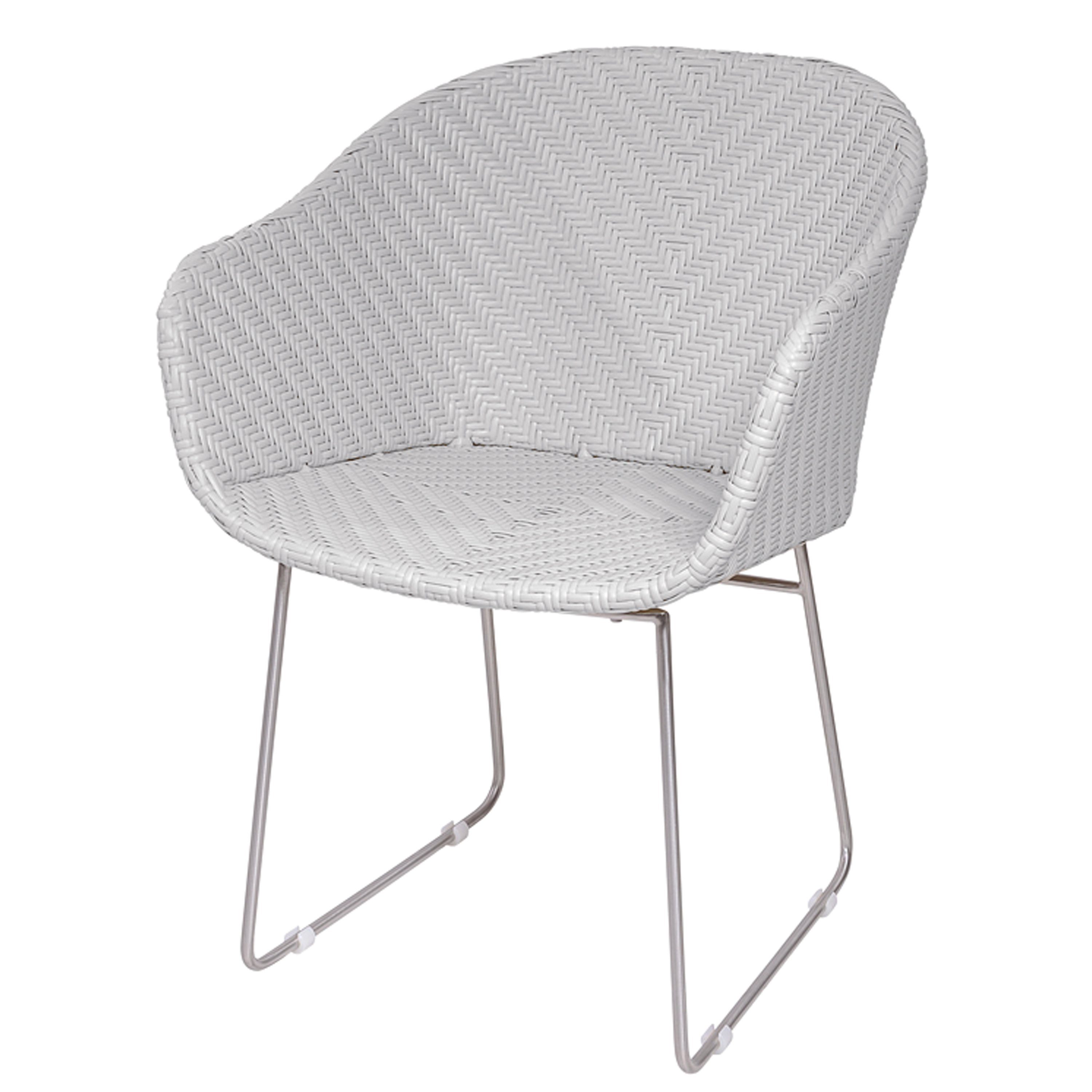 Garland Gartenstuhl Monza (1 St), Gartensessel Outdoor Poly Rattan Edelstahl Metall mit Armlehne Weiß