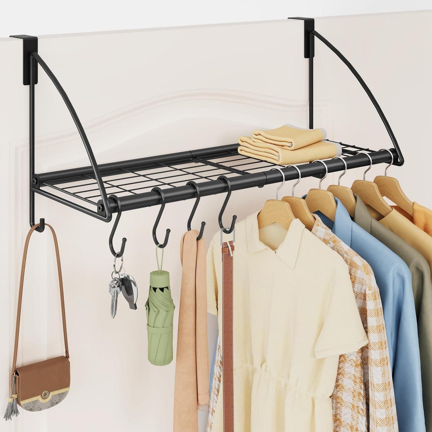 LuxusKollektion Garderobenhaken Türgarderobe mit Ablage 6 Haken Schwarz 61.5CM